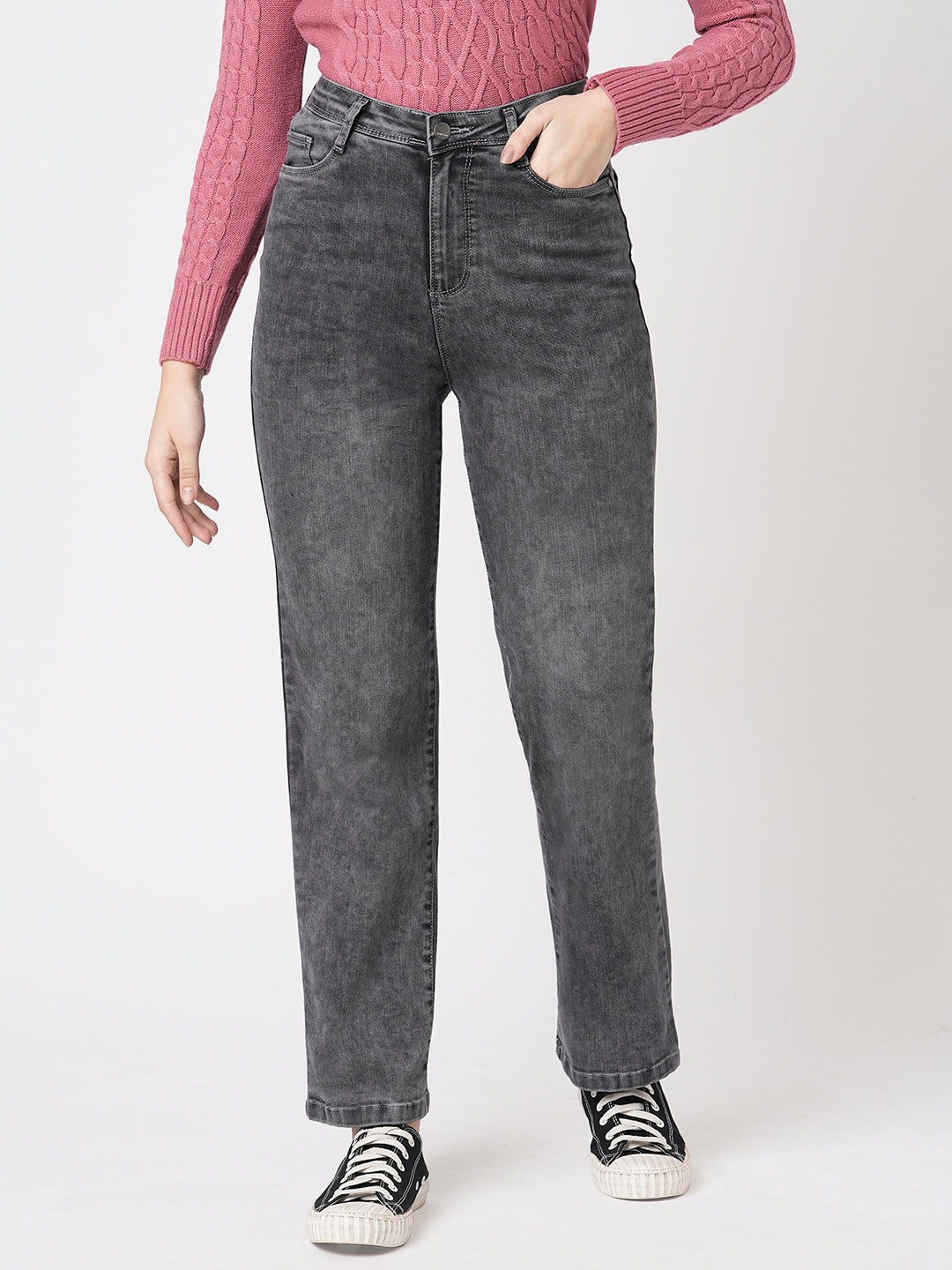 Women Grey High-Rise Relax Straight Jeans