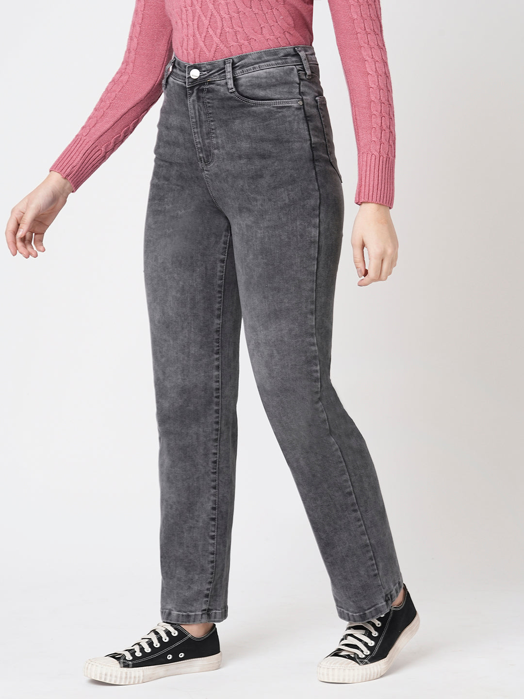Women Grey High-Rise Relax Straight Jeans