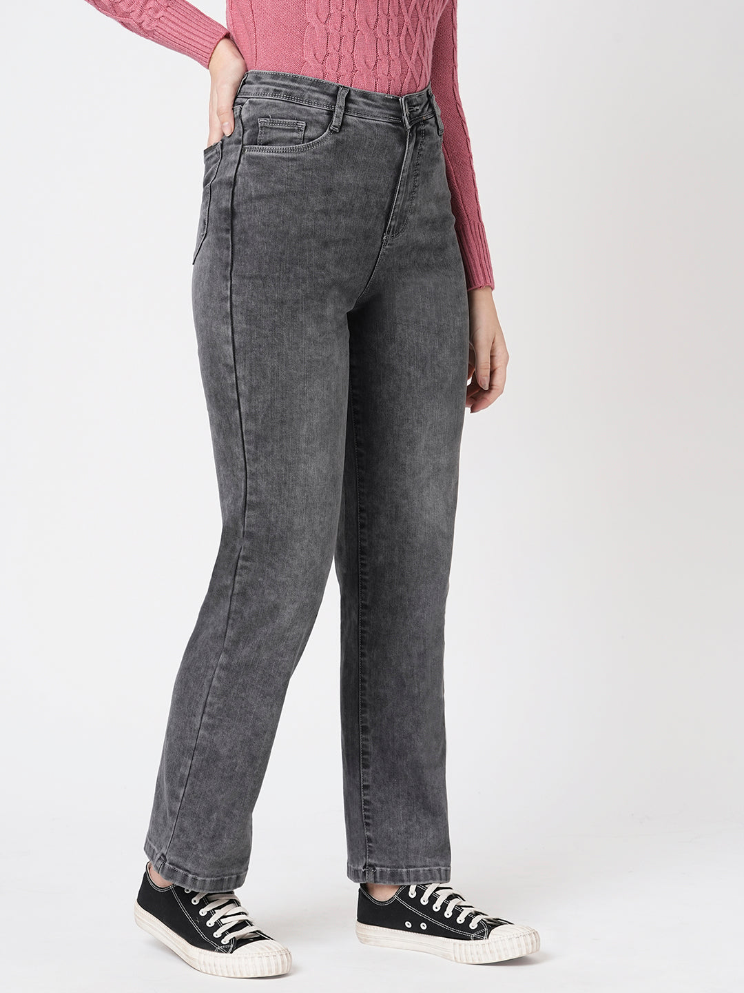 Women Grey High-Rise Relax Straight Jeans