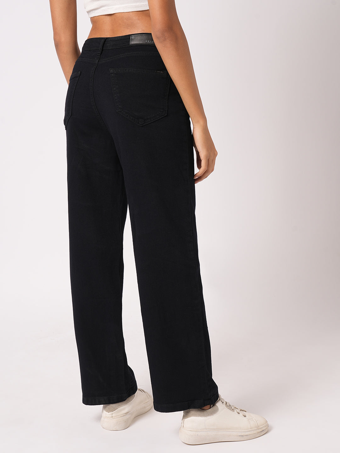Women Jet Black High-Rise Wide Leg Jeans