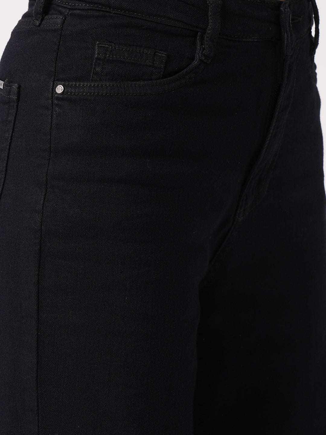 Women Jet Black High-Rise Wide Leg Jeans