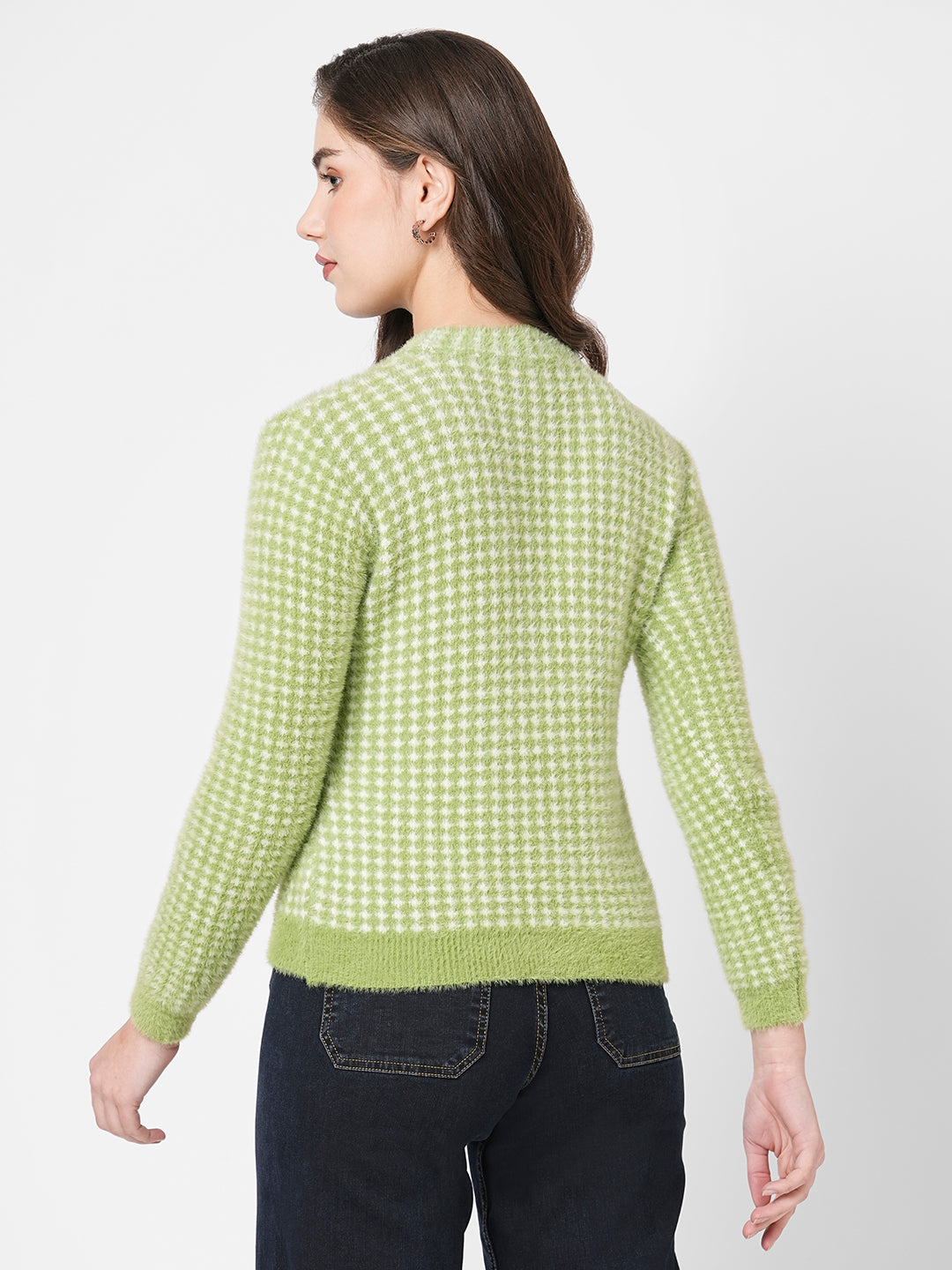 Women Woven Round Neck Long Sleeves Sweater