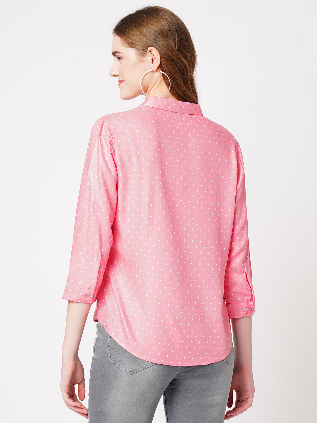 Women Blush Pink Polka Dot Shirt