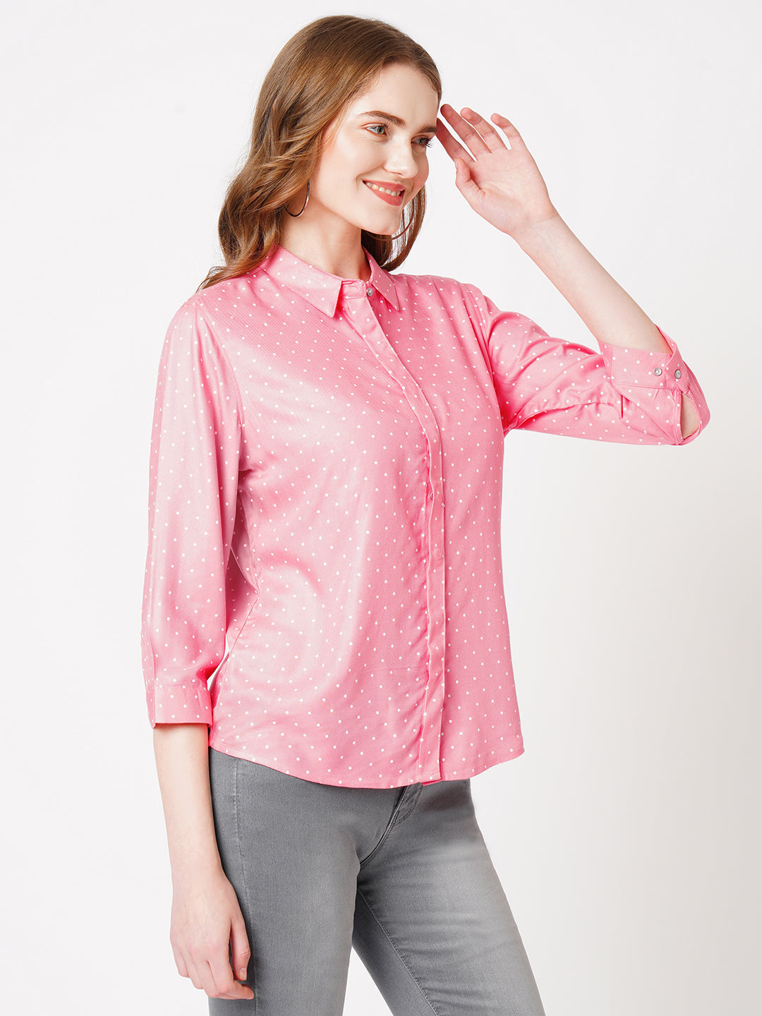Women Blush Pink Polka Dot Shirt