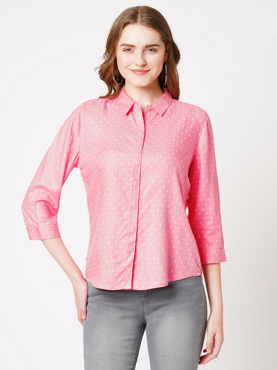 Women Blush Pink Polka Dot Shirt