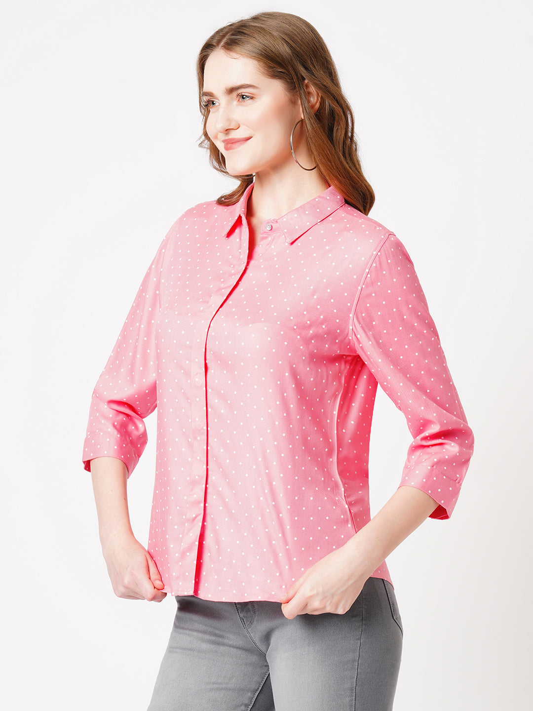 Women Blush Pink Polka Dot Shirt