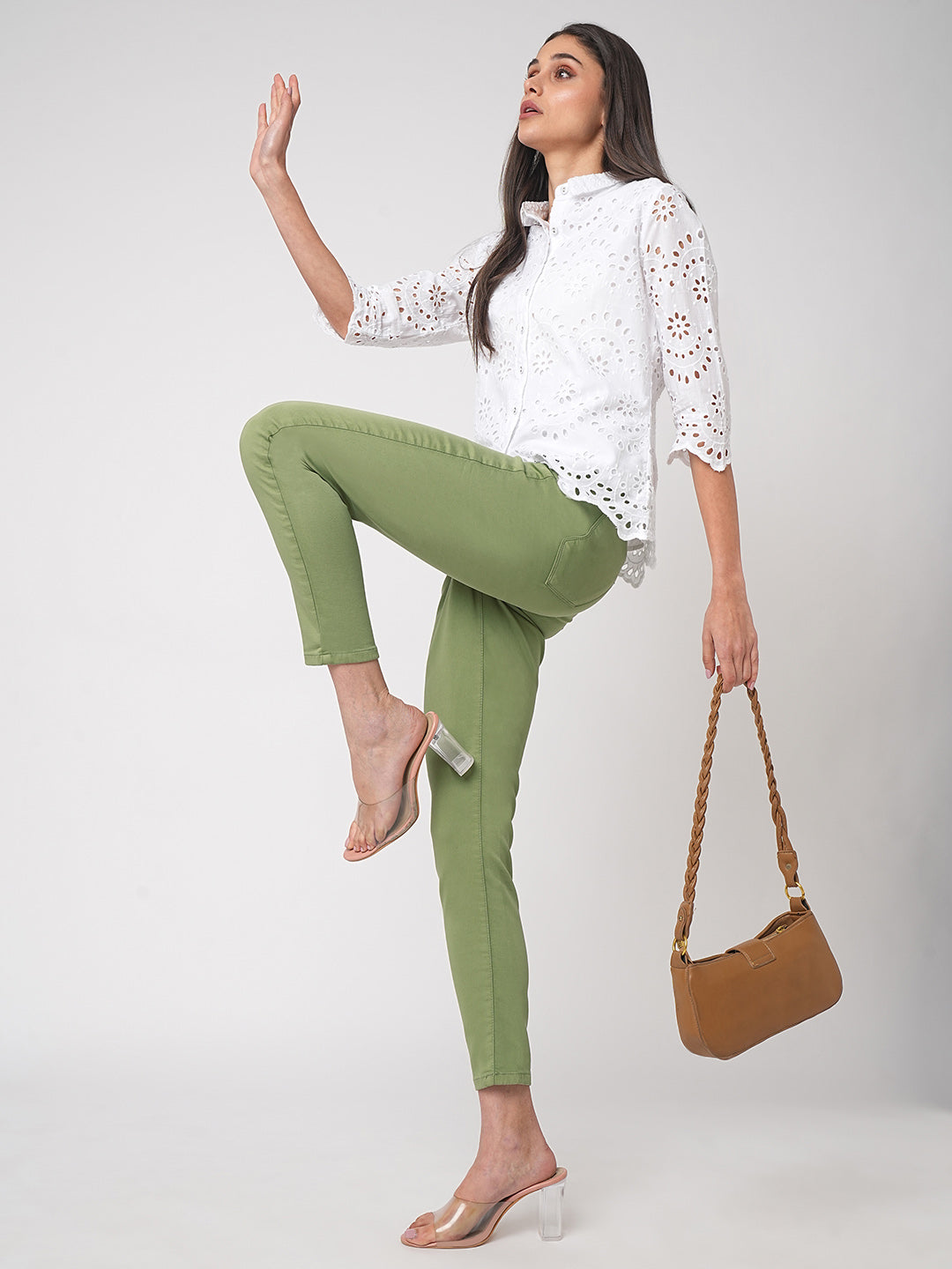 Women Olive High-Rise Skinny Jeans