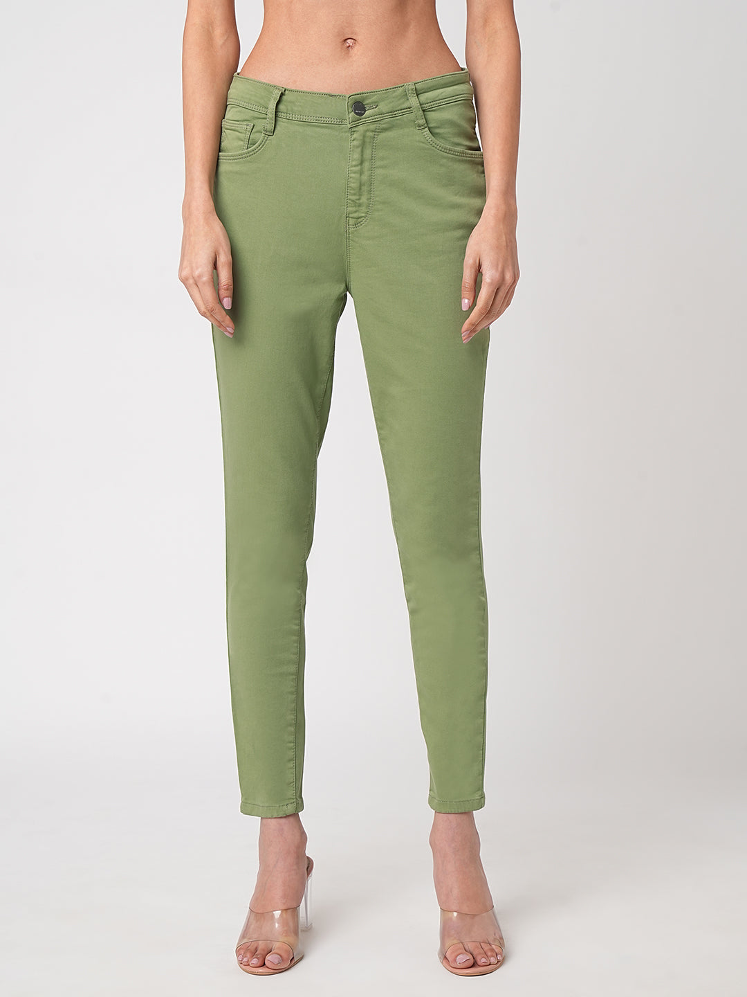 Women Olive High-Rise Skinny Jeans
