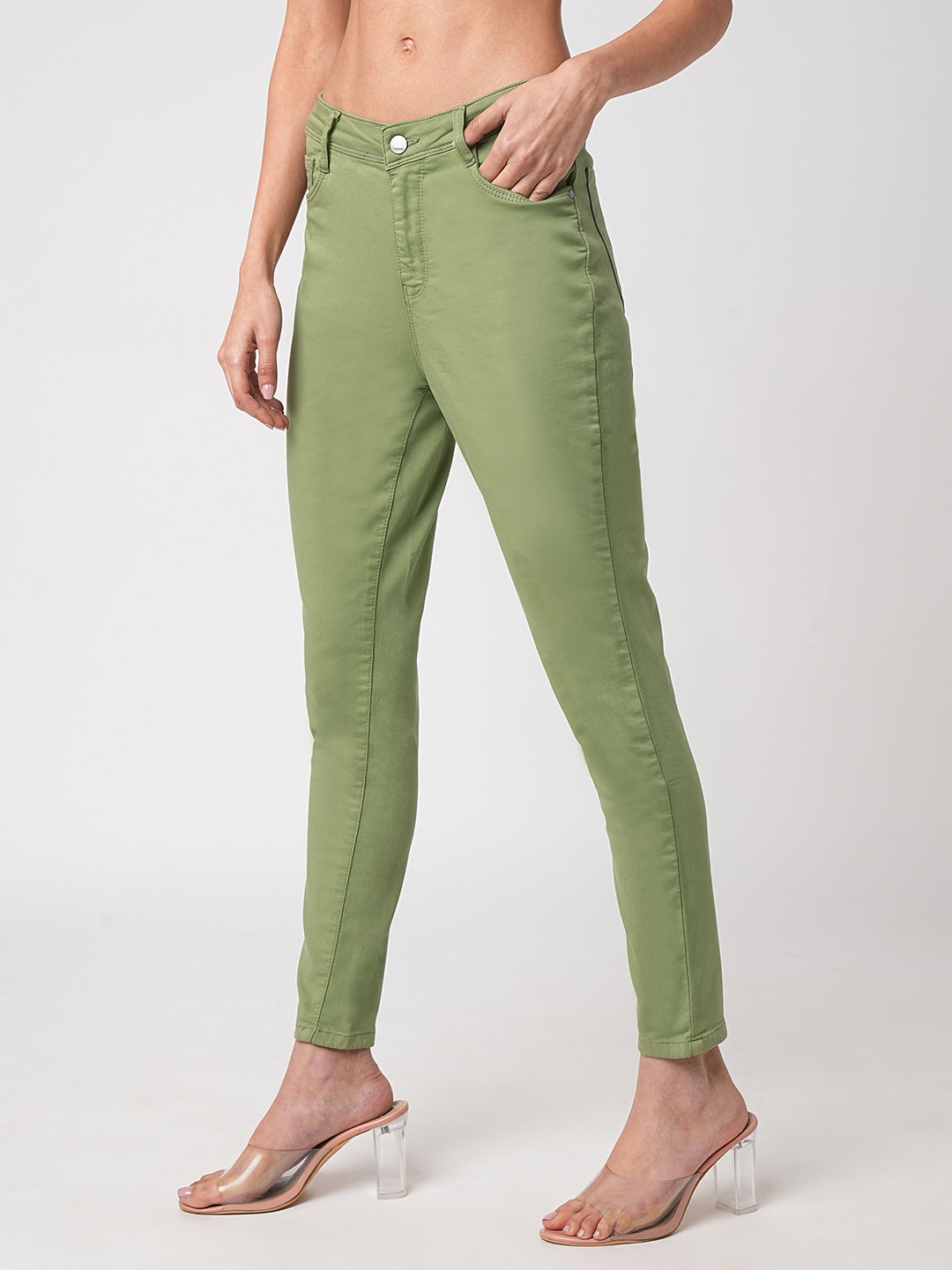 Women Olive High-Rise Skinny Jeans