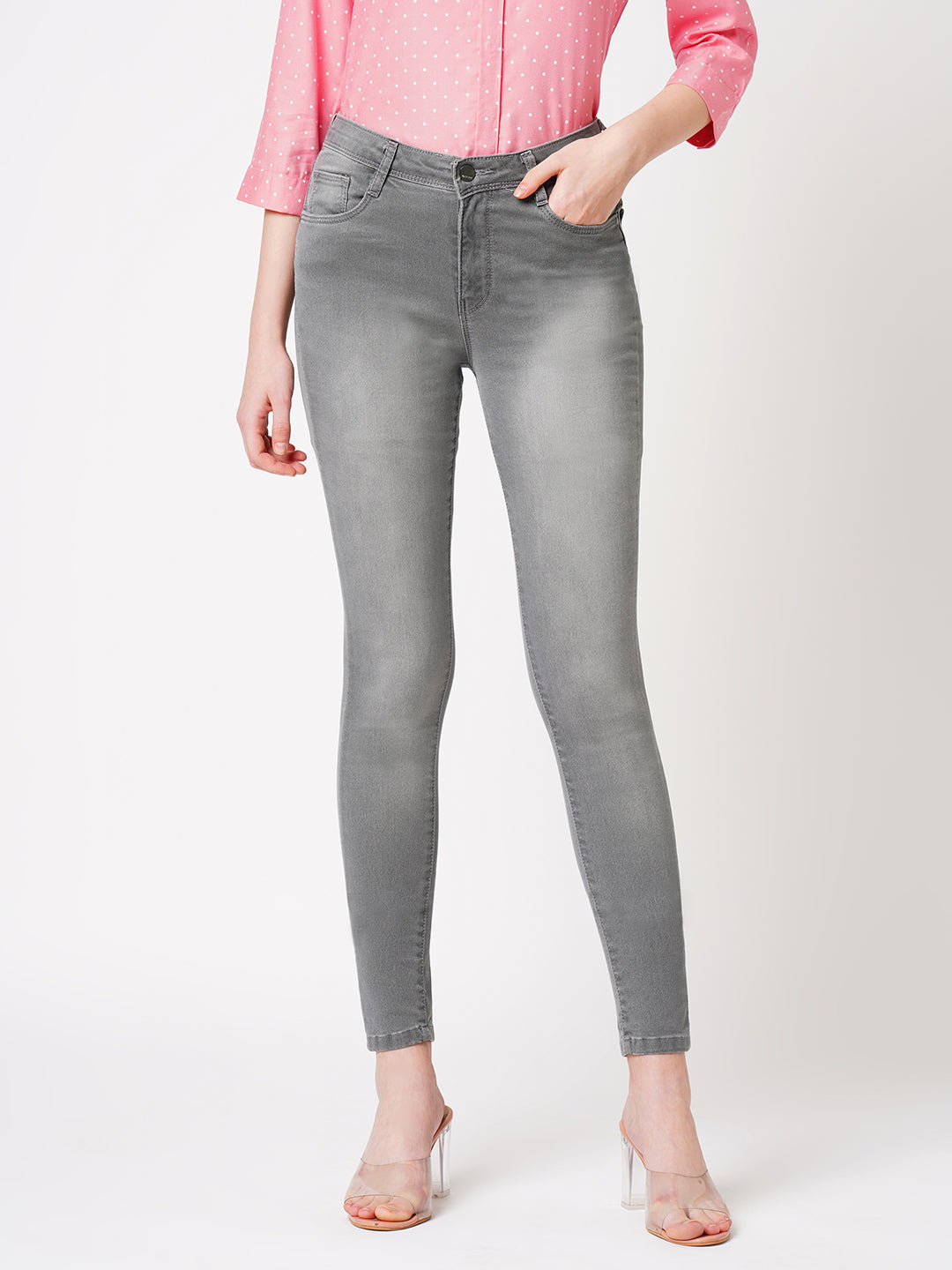 Women Grey High-Rise Skinny Jeans