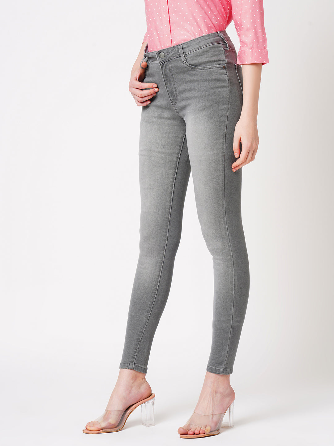Women Grey High-Rise Skinny Jeans