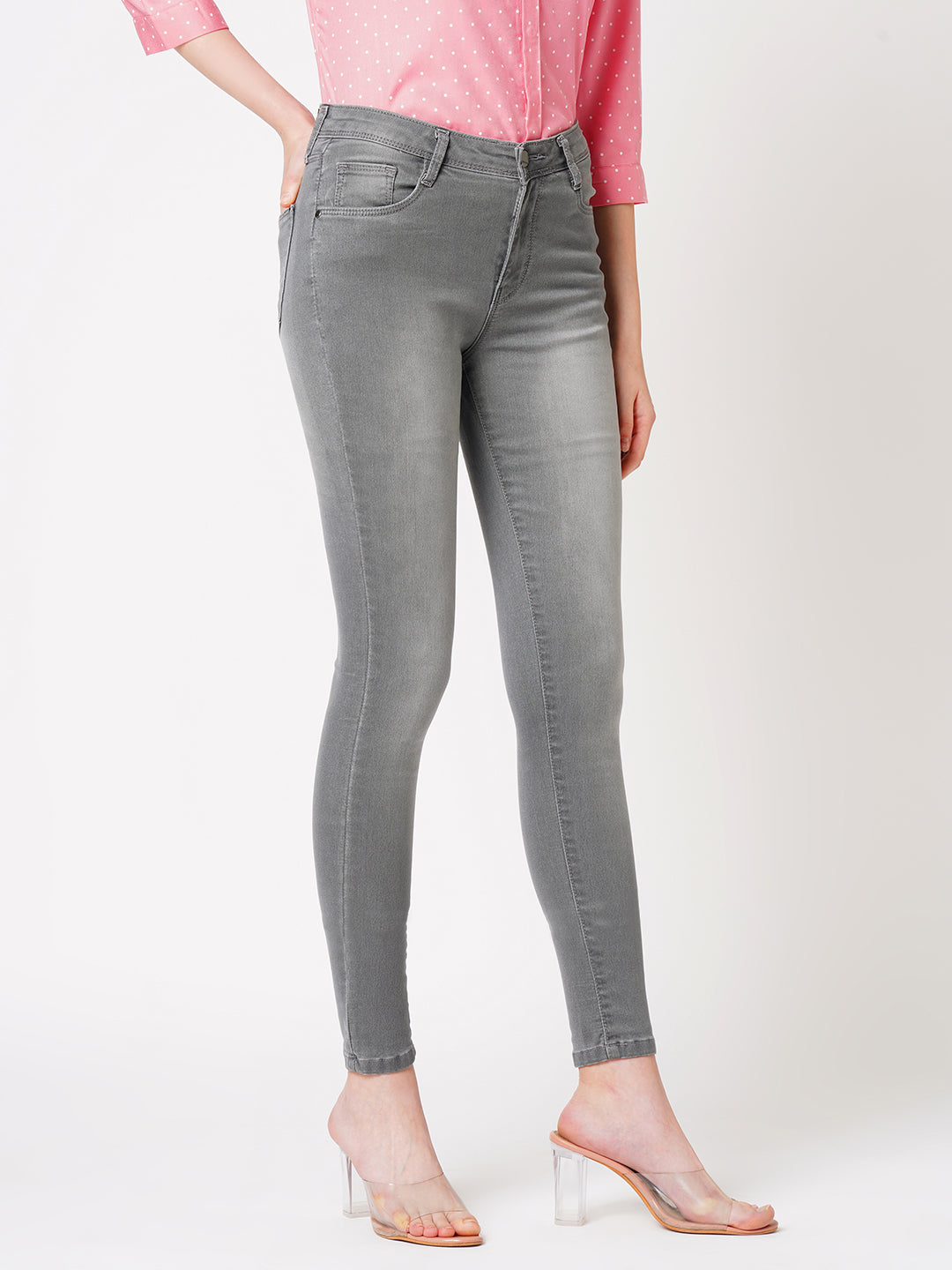 Women Grey High-Rise Skinny Jeans