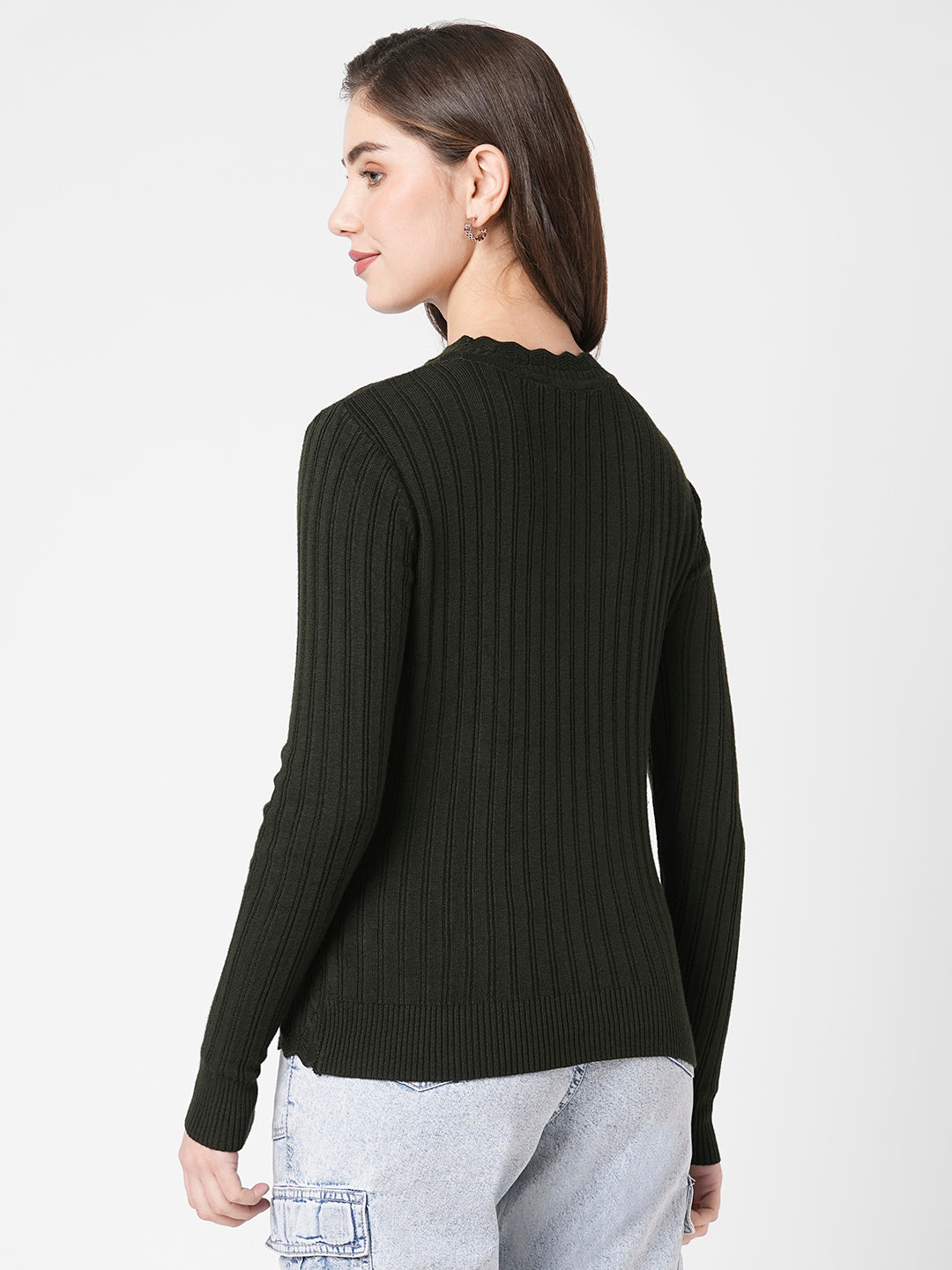 Women Olive Slim Fit Sweater