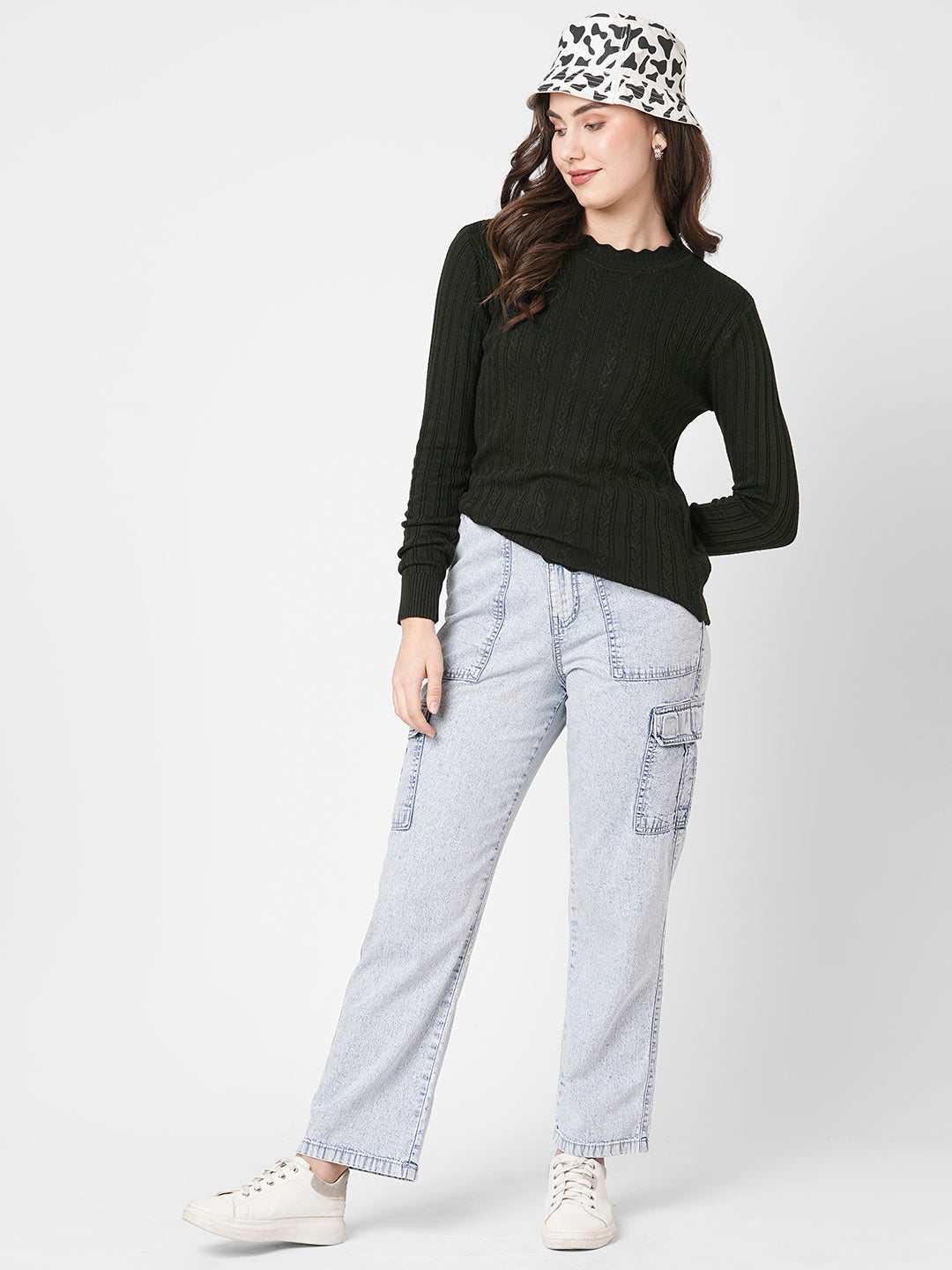 Women Olive Slim Fit Sweater