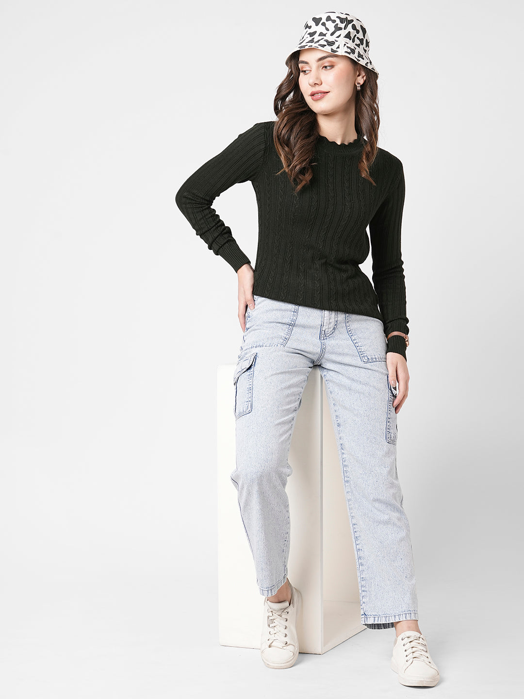 Women Olive Slim Fit Sweater
