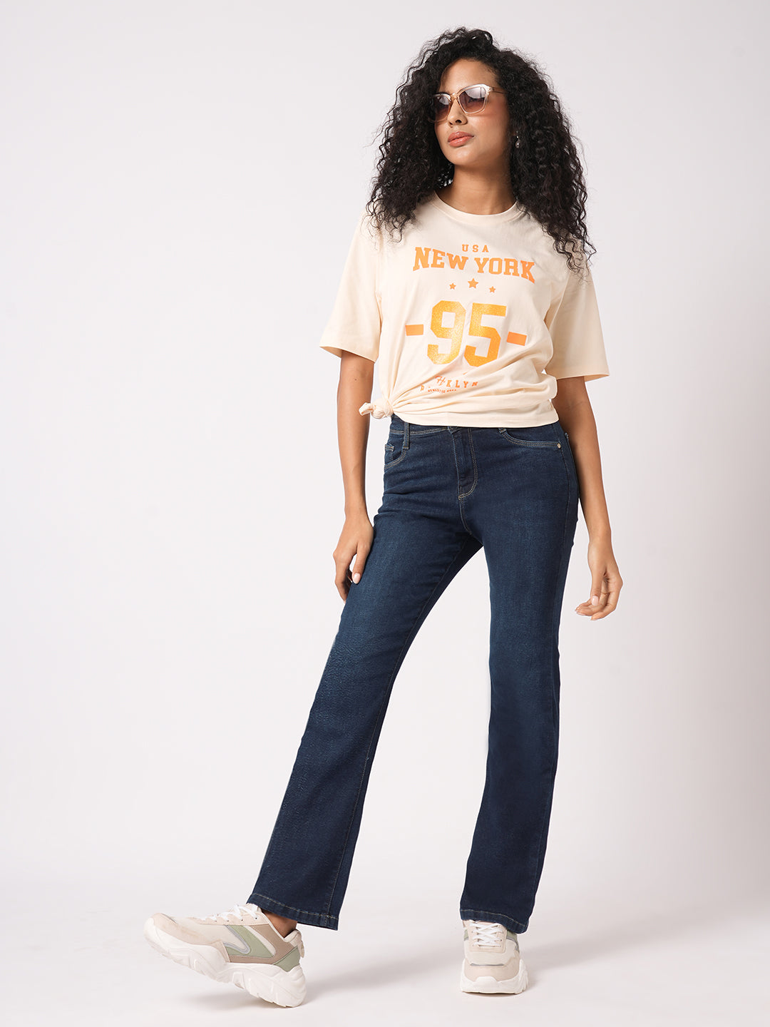 Women Blue High-Rise Mini Flare Jeans
