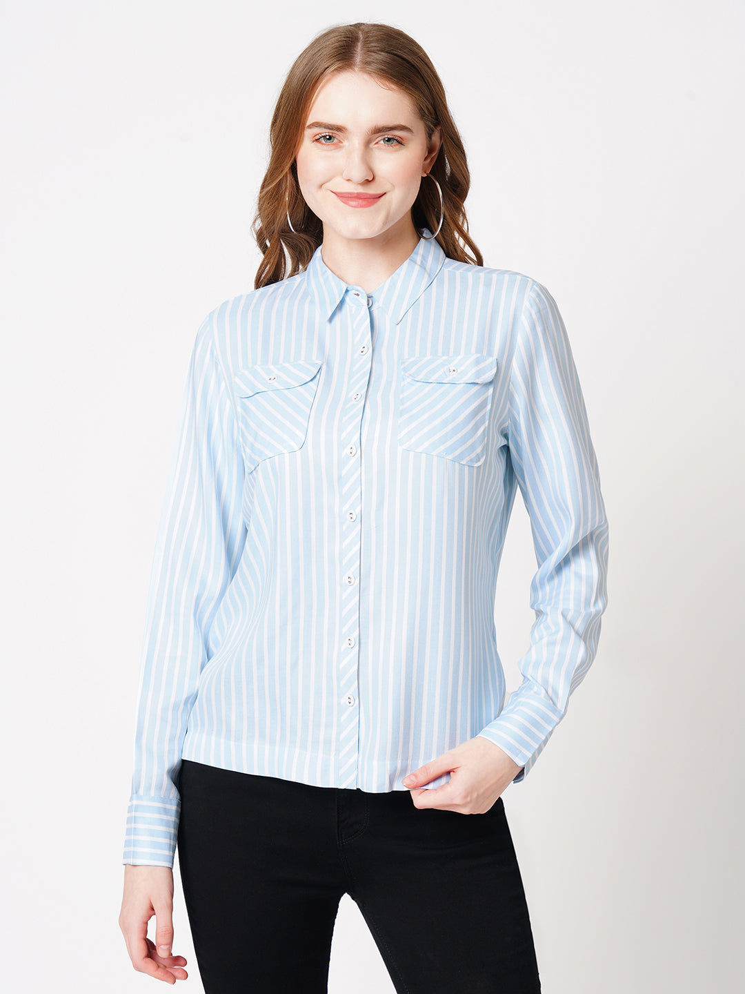 Women Sky/White Striped Shirt