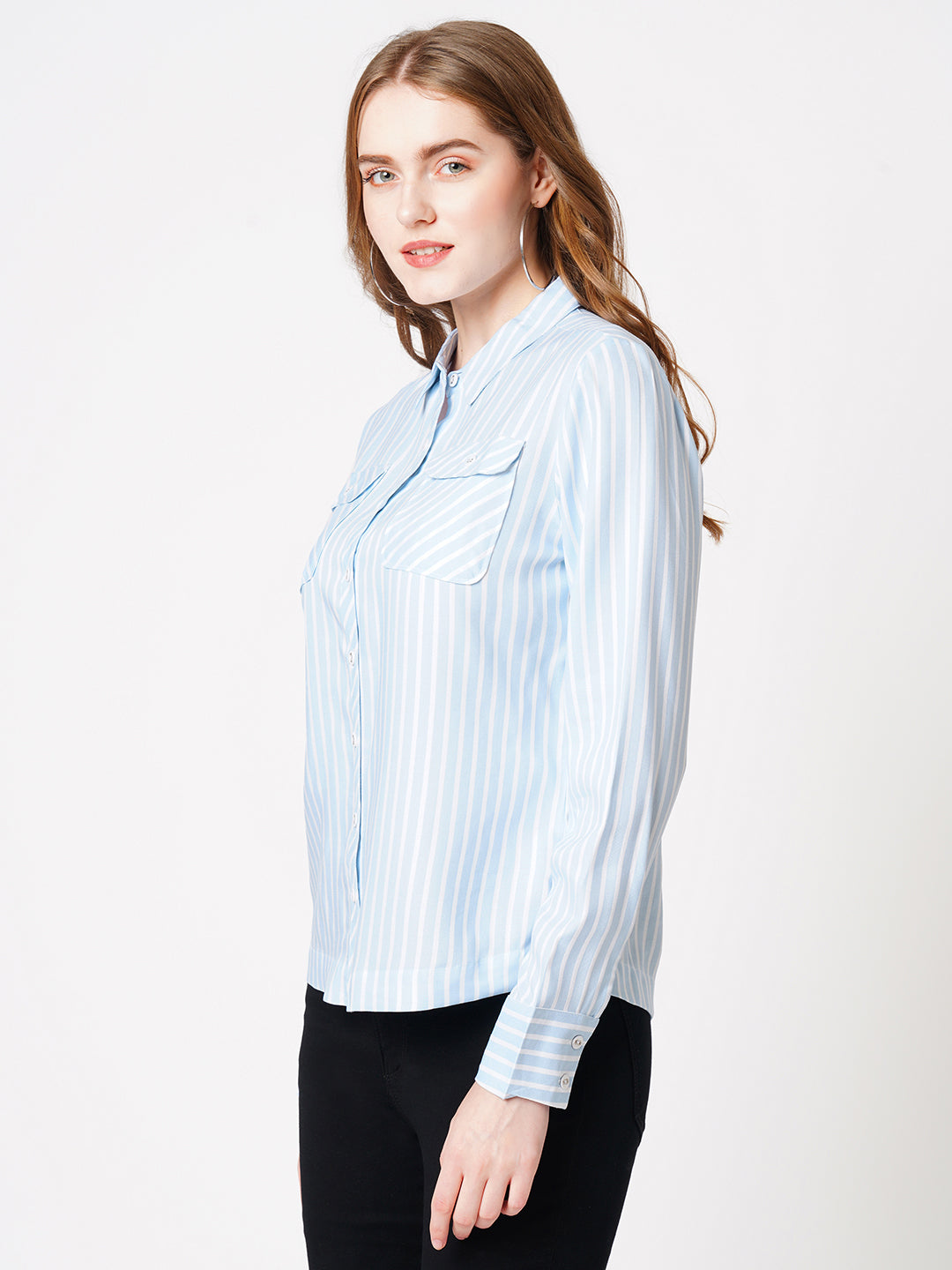 Women Sky/White Striped Shirt