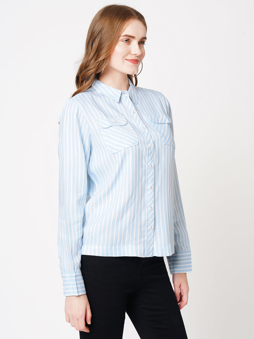 Women Sky/White Striped Shirt