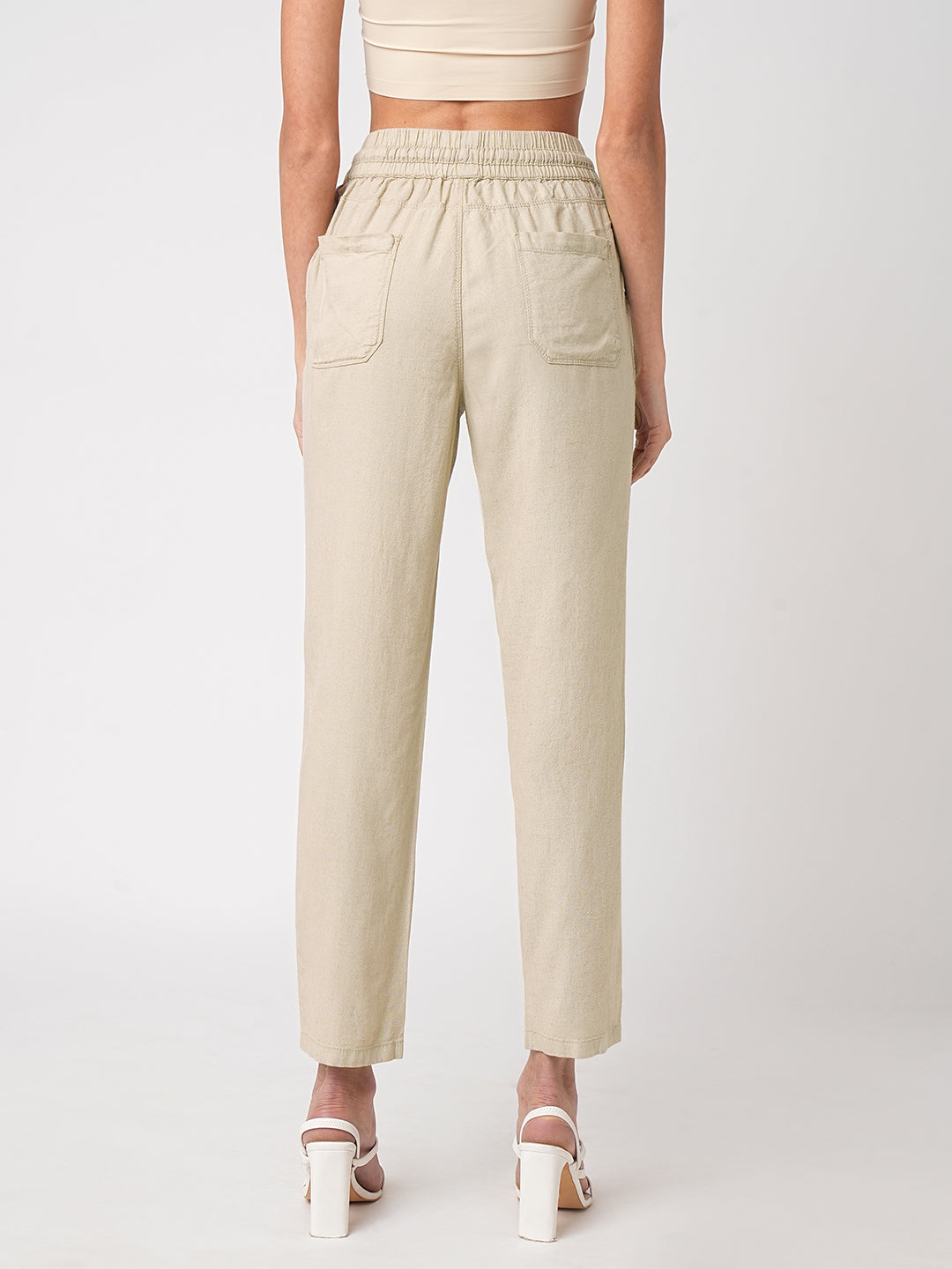 Women Oatmilk High-Rise Paper Bag Pants
