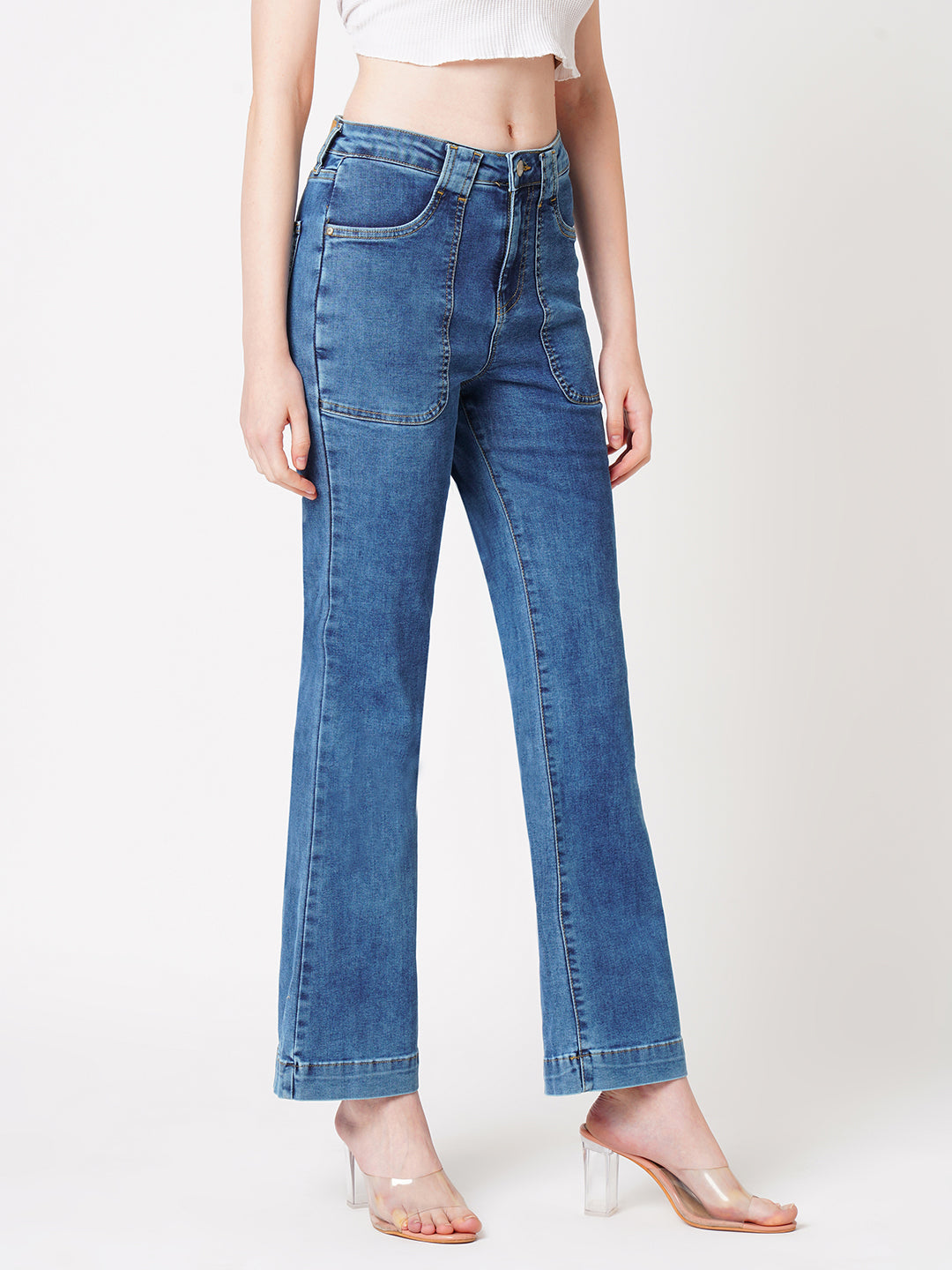 Women Blue High-Rise Flare Jeans