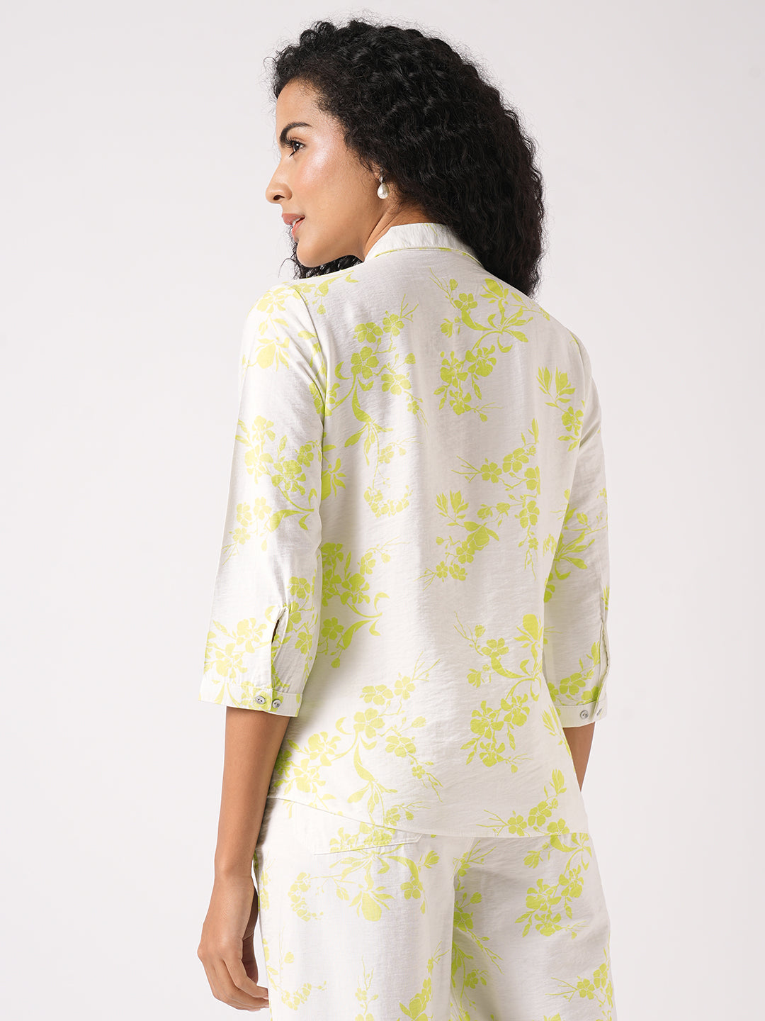 Women White/Lime Printed Shirt