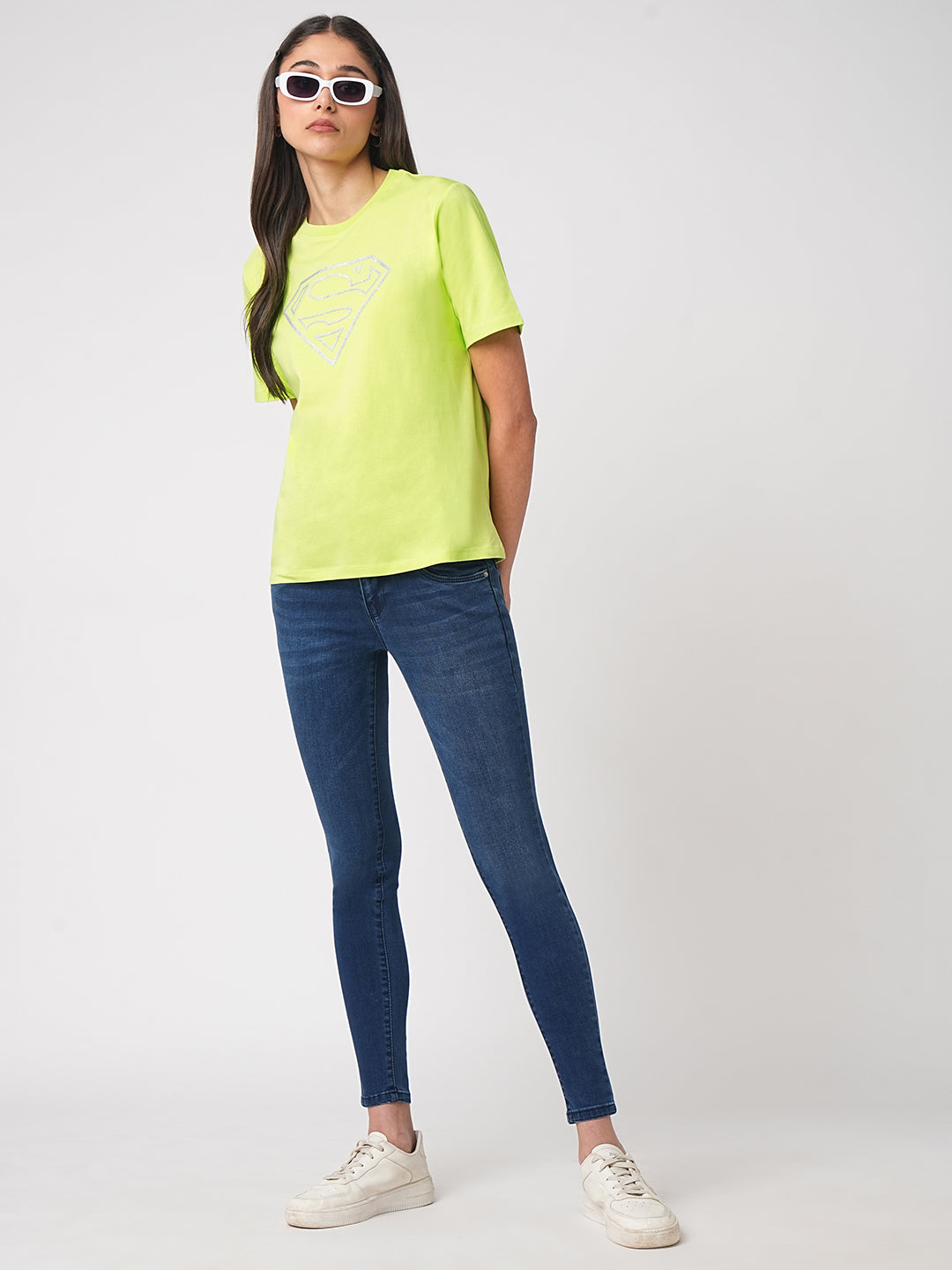 Women Lime Super Man Graphic Tees