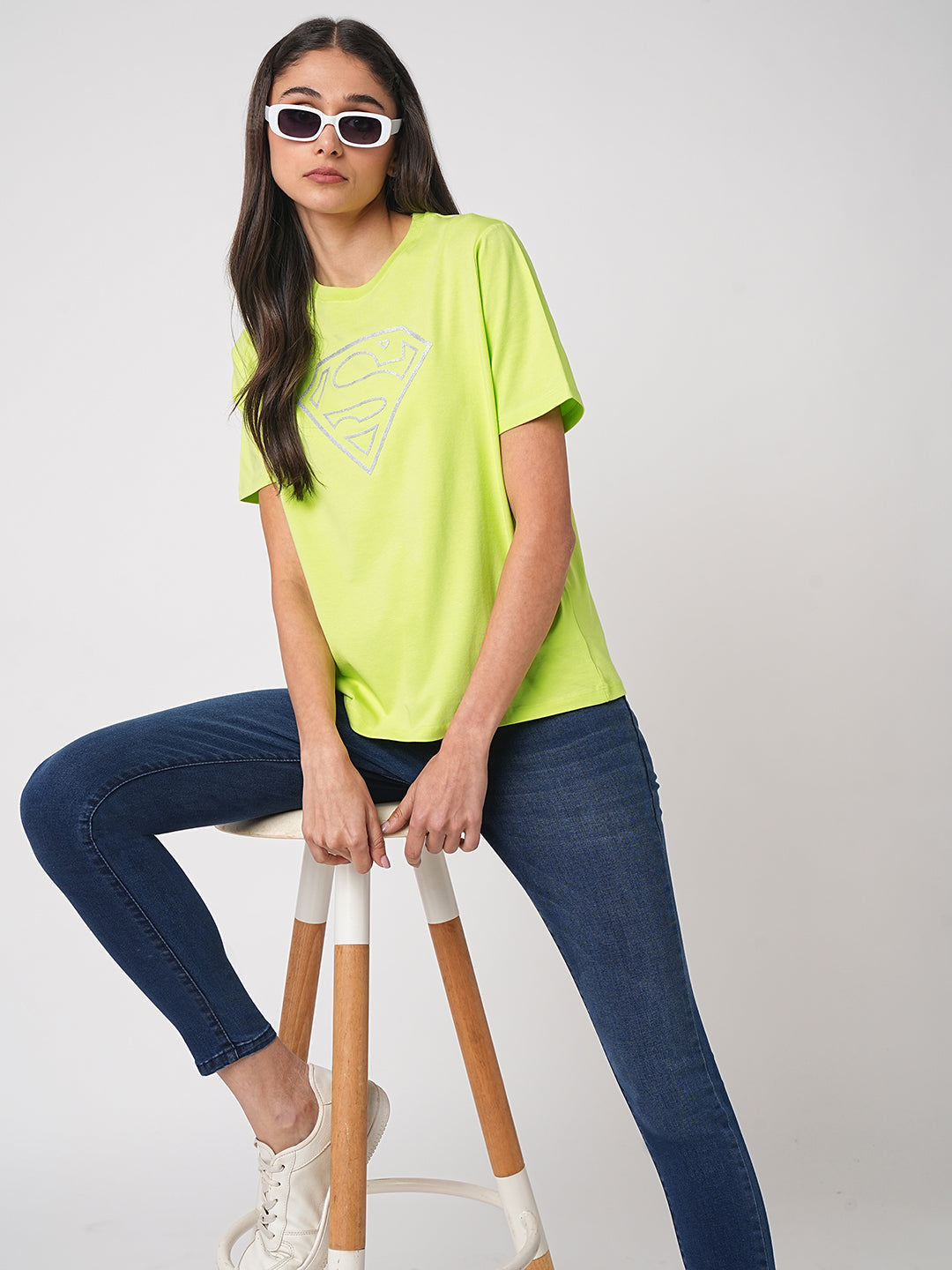 Women Lime Super Man Graphic Tees