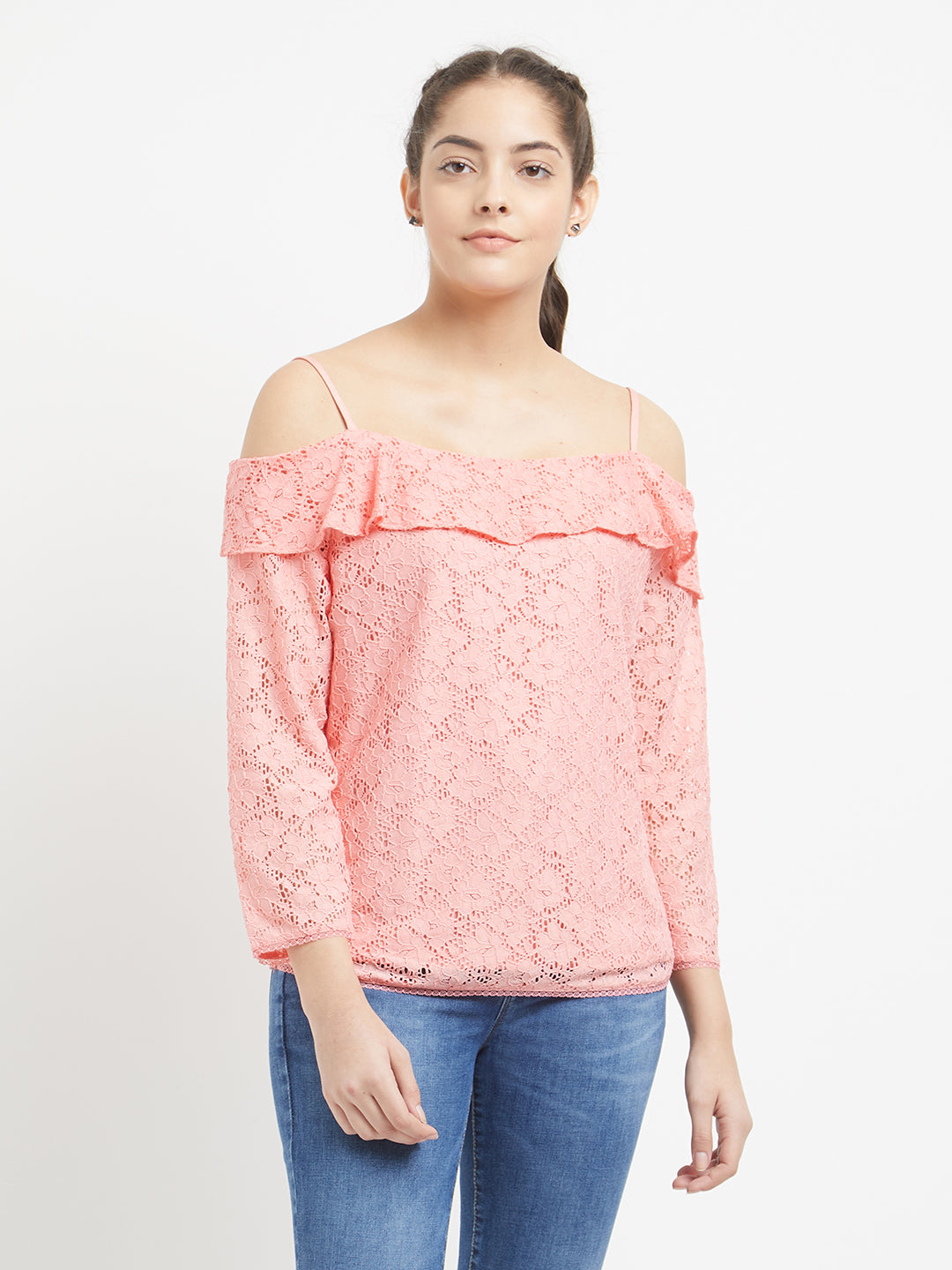 Women Pink Off Shoulder Top