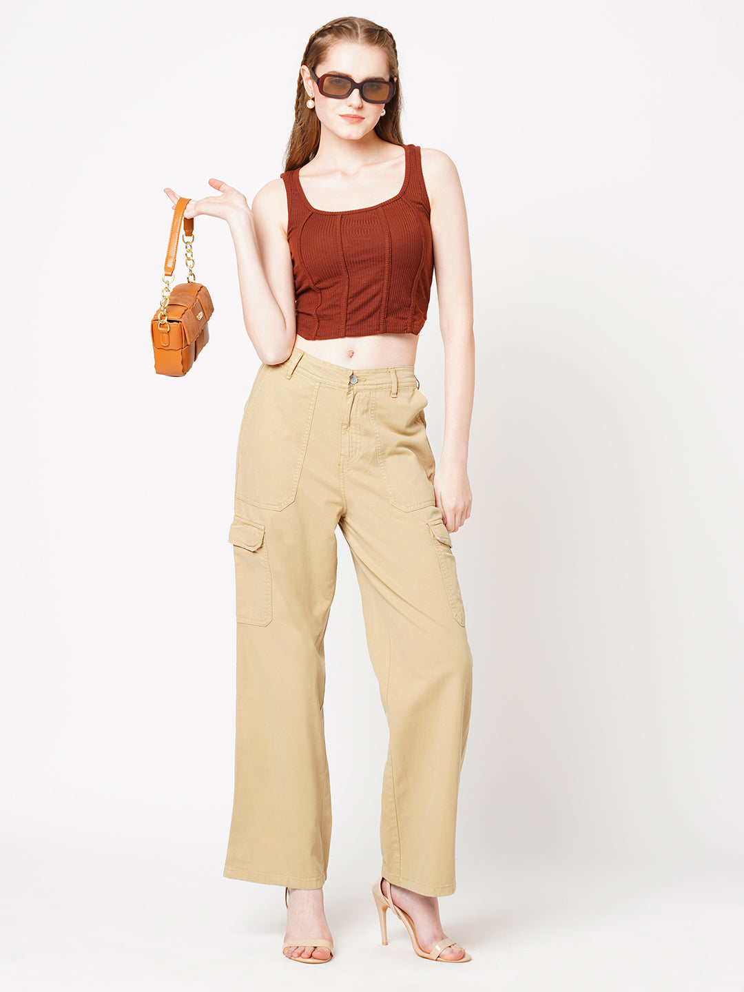 Women High-Rise Loose Straight Fit Cargo