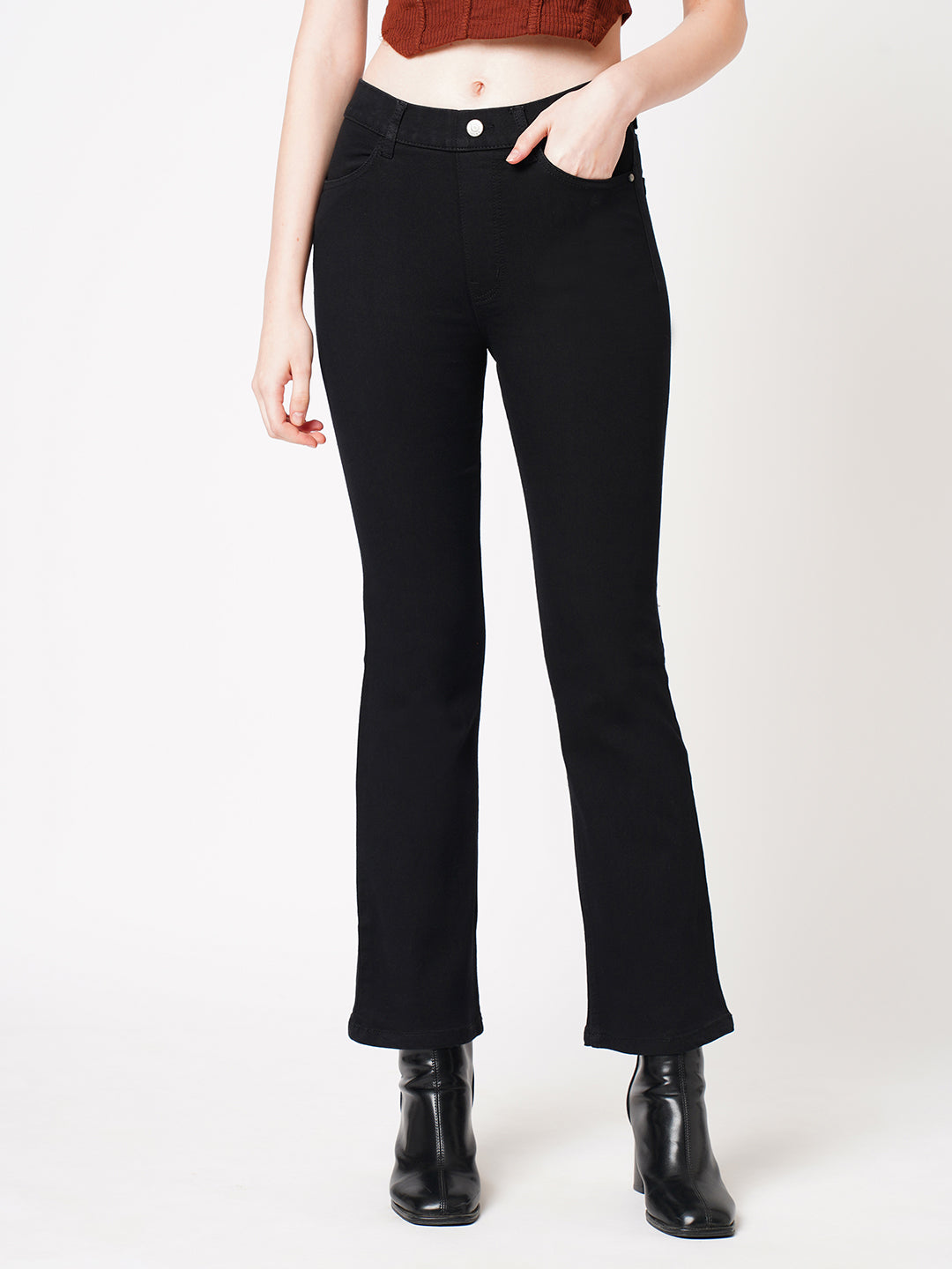 Women Black High-Rise Mini Flare Jeans
