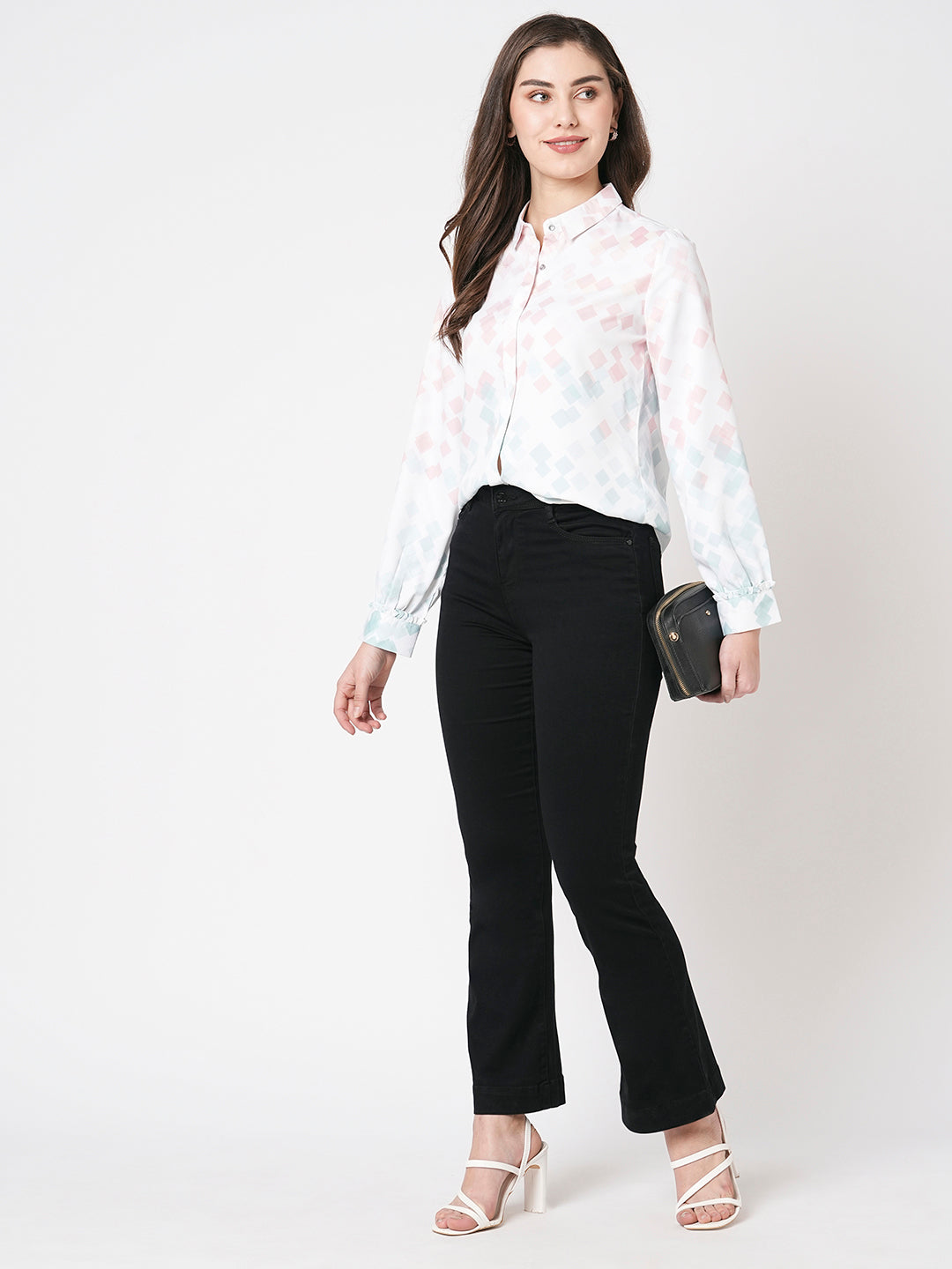 Women Black High-Rise Mini Flare Jeans