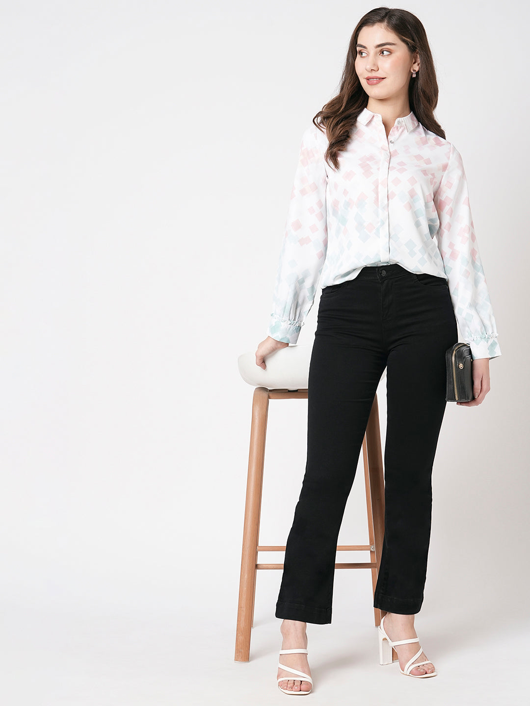 Women Black High-Rise Mini Flare Jeans
