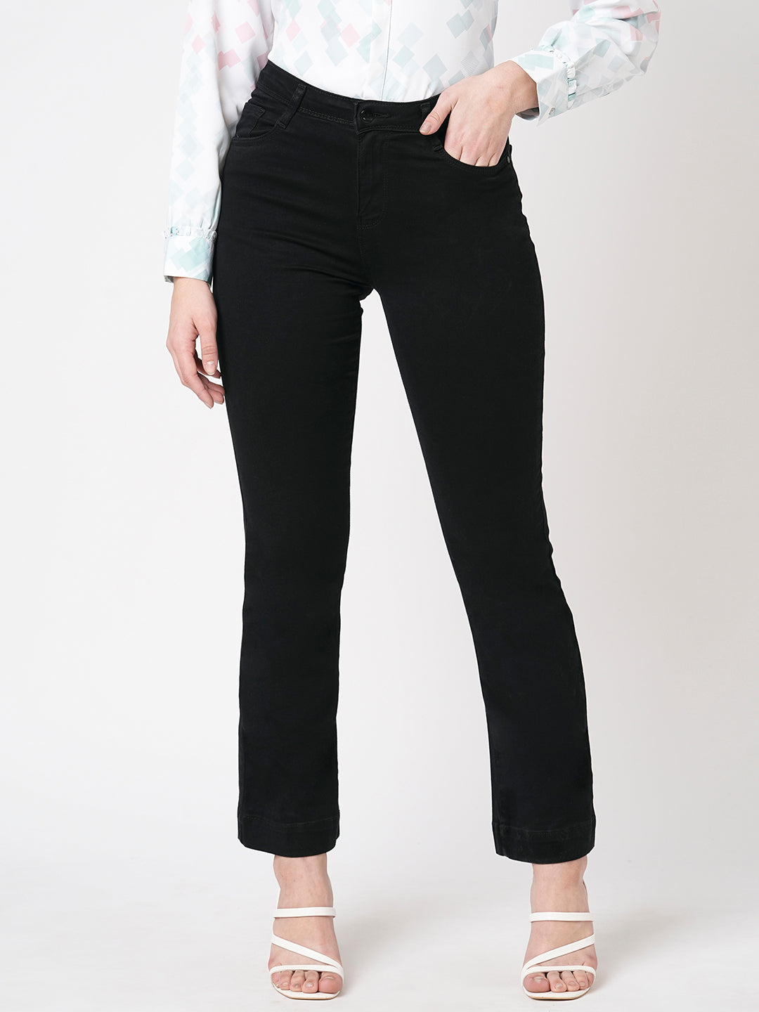 Women Black High-Rise Mini Flare Jeans