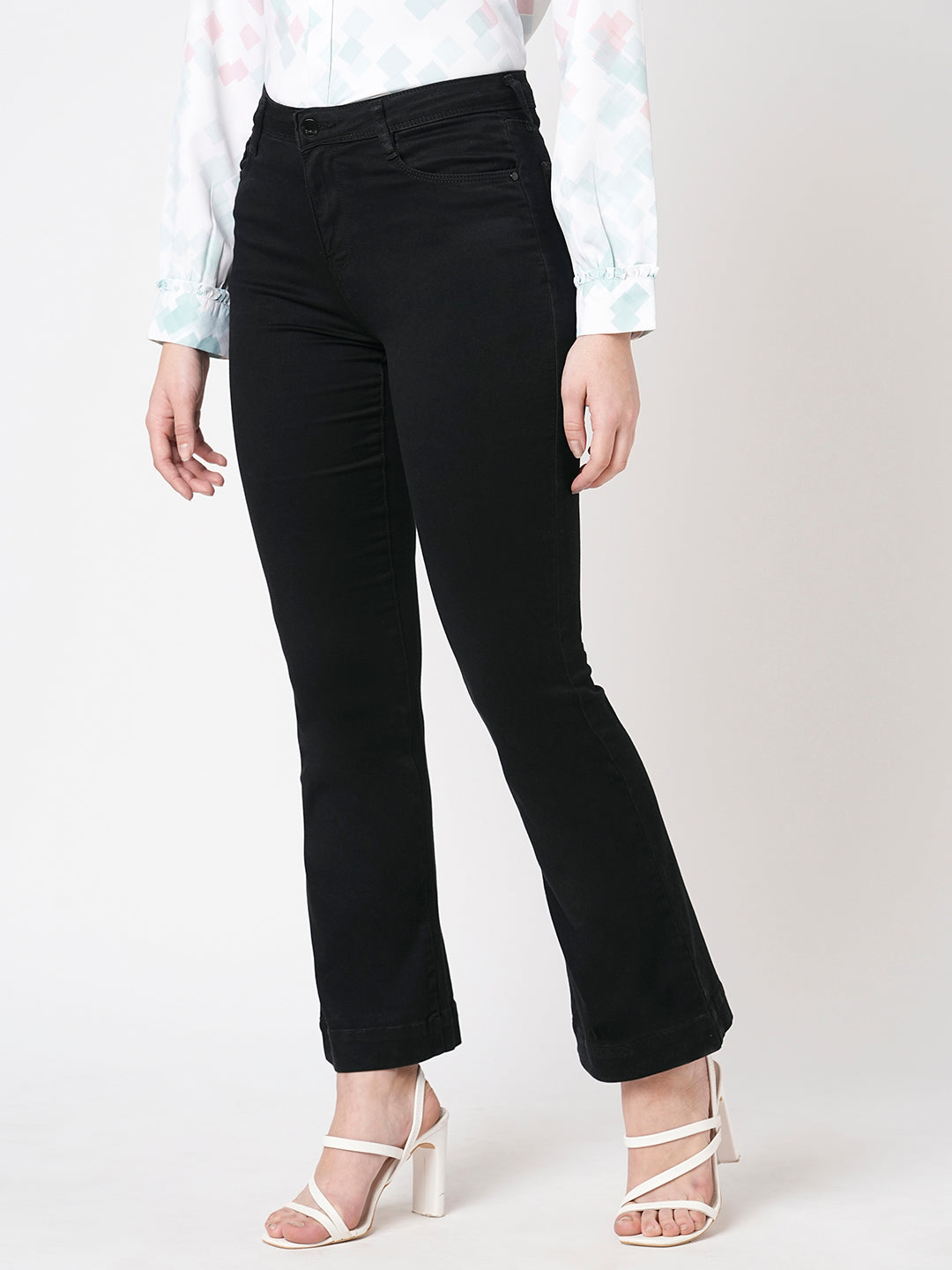 Women Black High-Rise Mini Flare Jeans