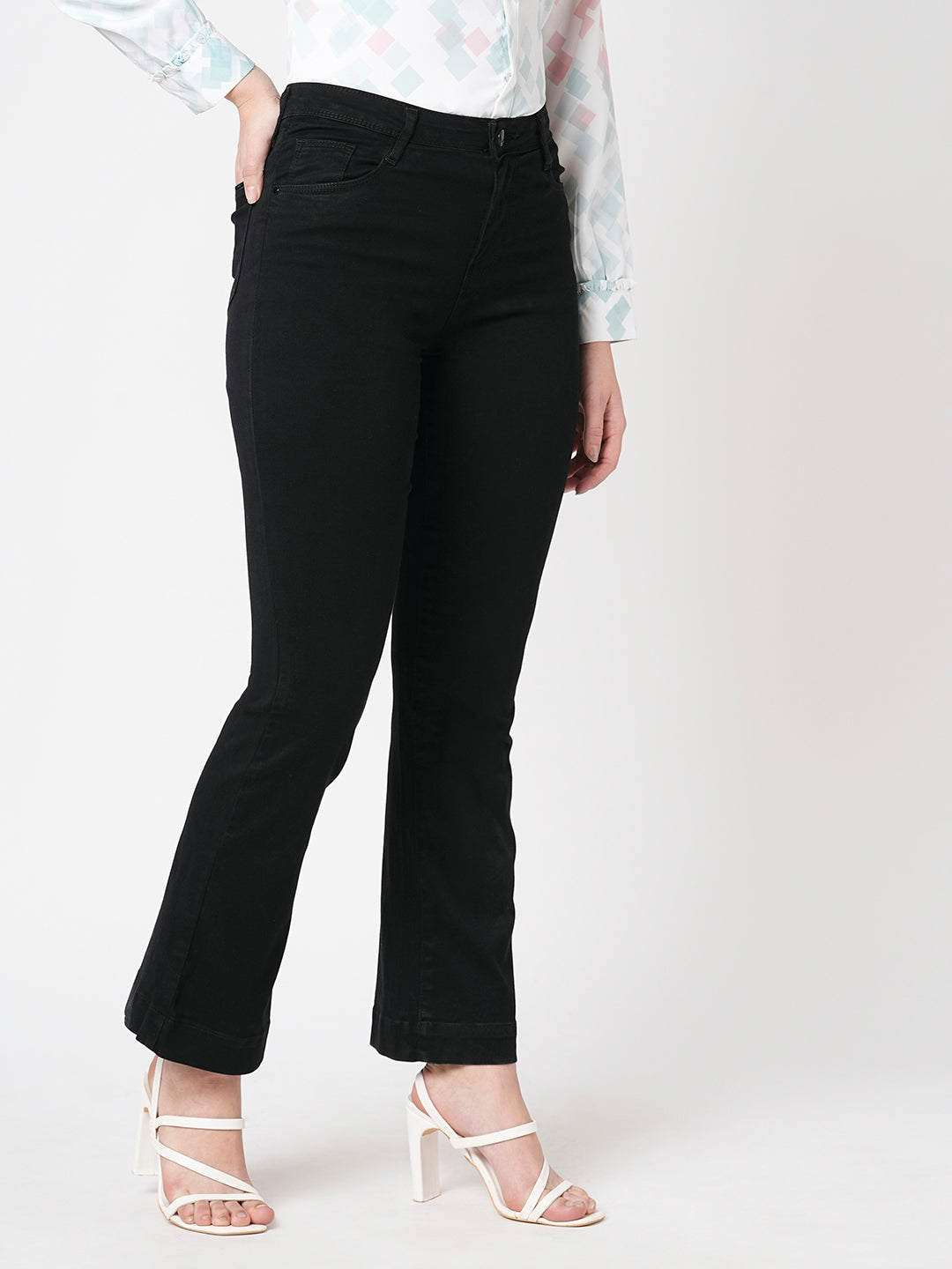 Women Black High-Rise Mini Flare Jeans