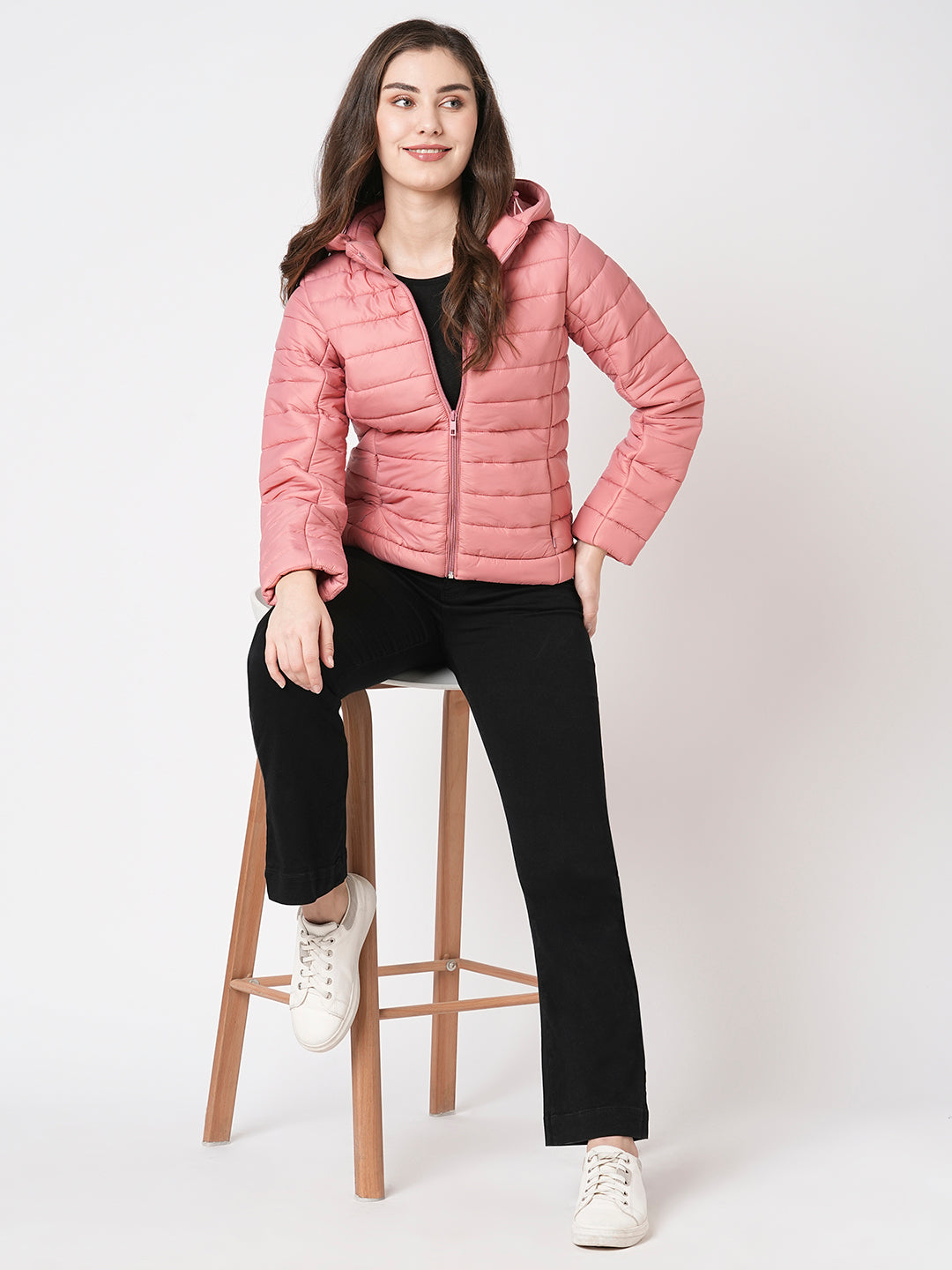 Women Rose Pink Puffer Jacket