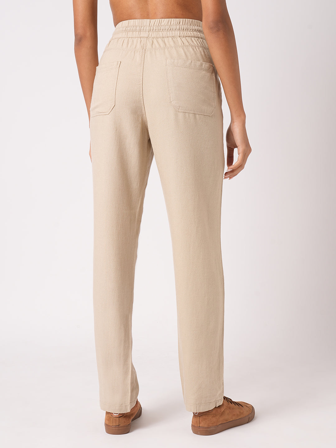 Women Oatmilk High-Rise Paper Bag Pants