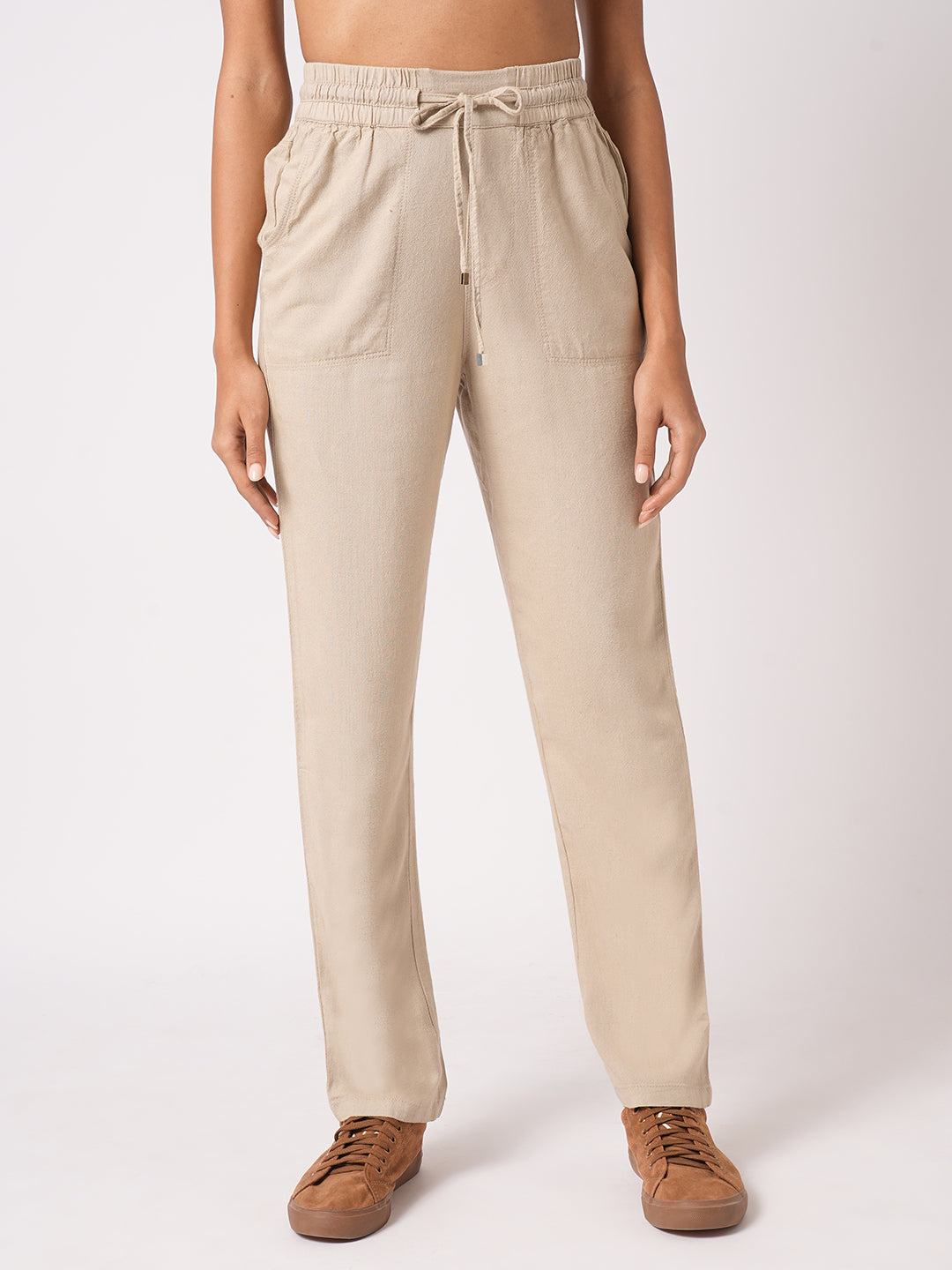 Women Oatmilk High-Rise Paper Bag Pants