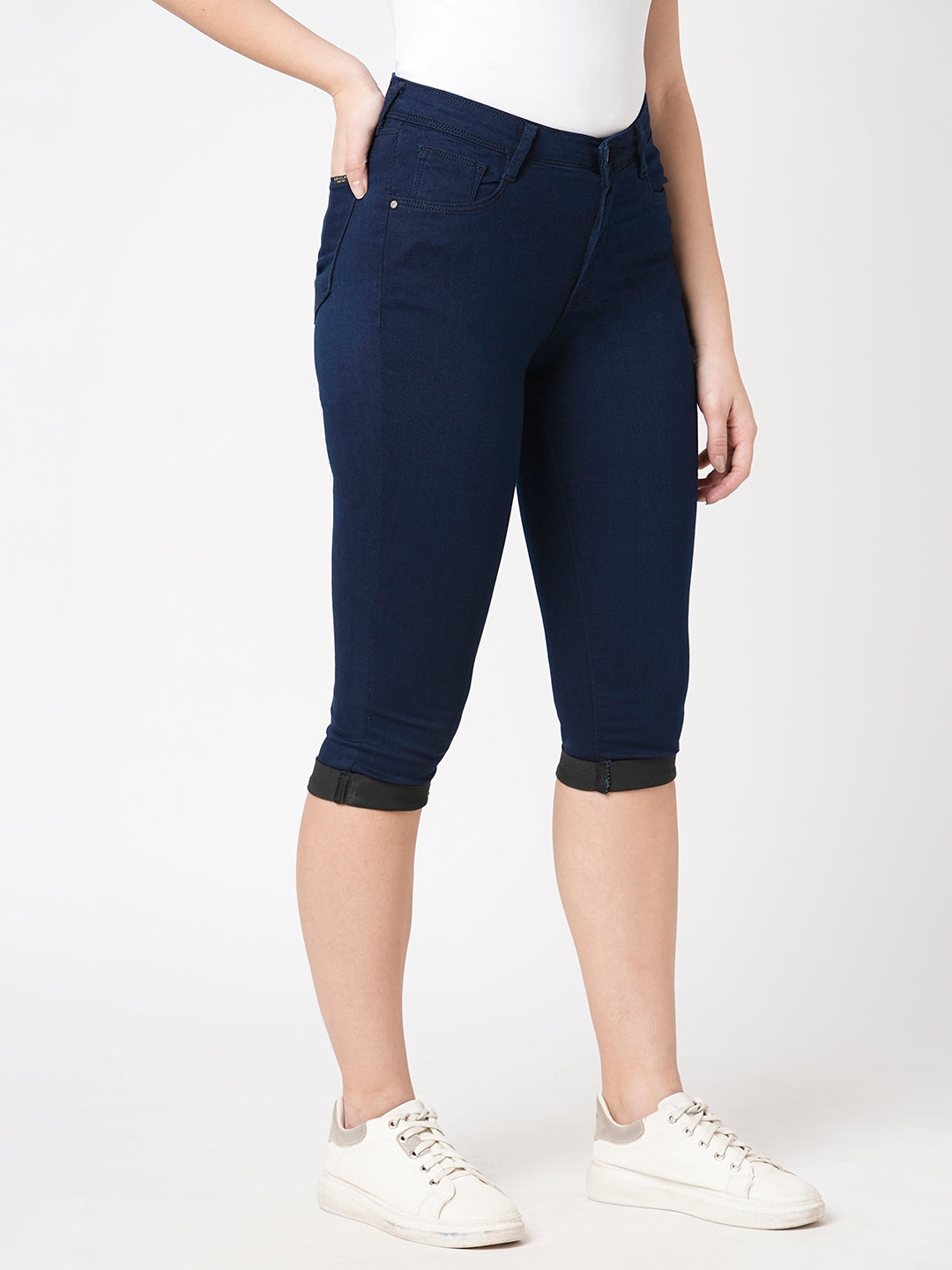 Women Ink Blue High-Rise Capri