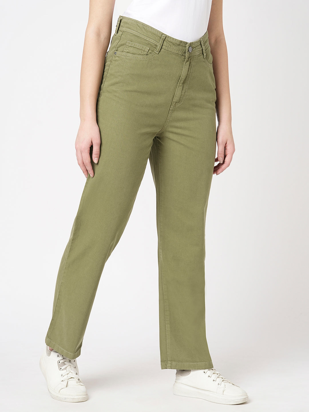 Women Olive High-Rise Loose Straight Fit Jeans