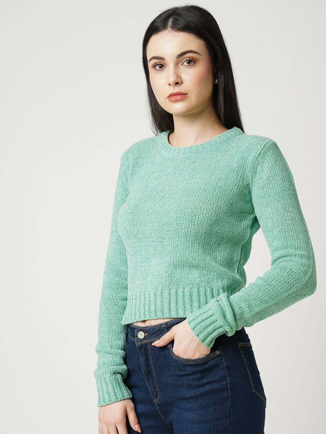 Women Jade Green Slim Sweater