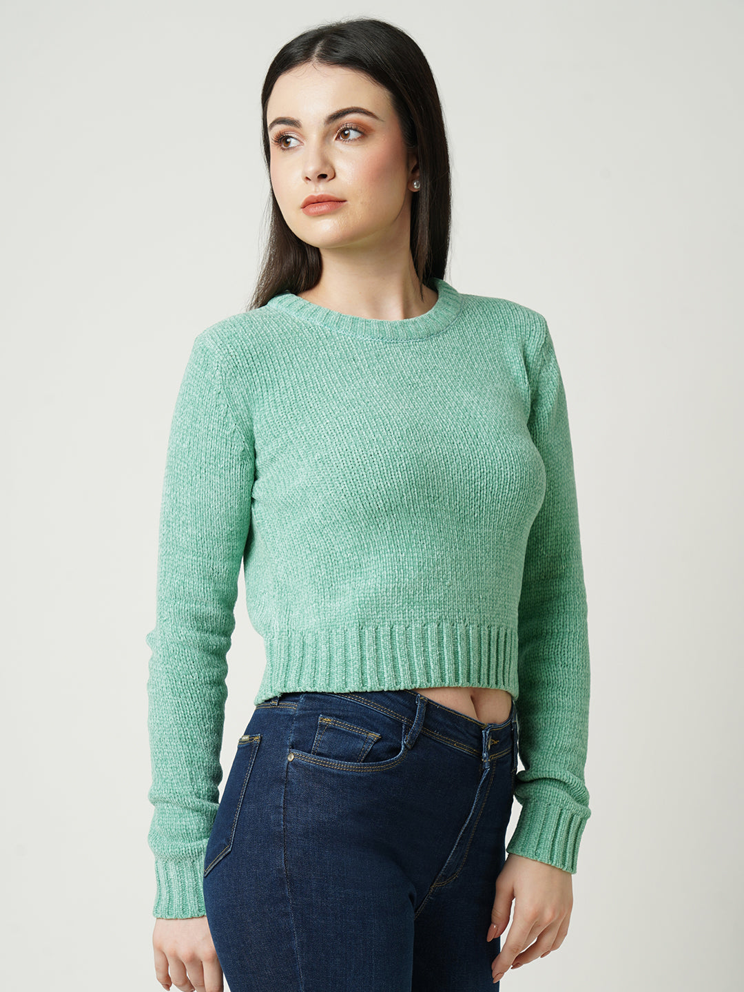 Women Jade Green Slim Sweater