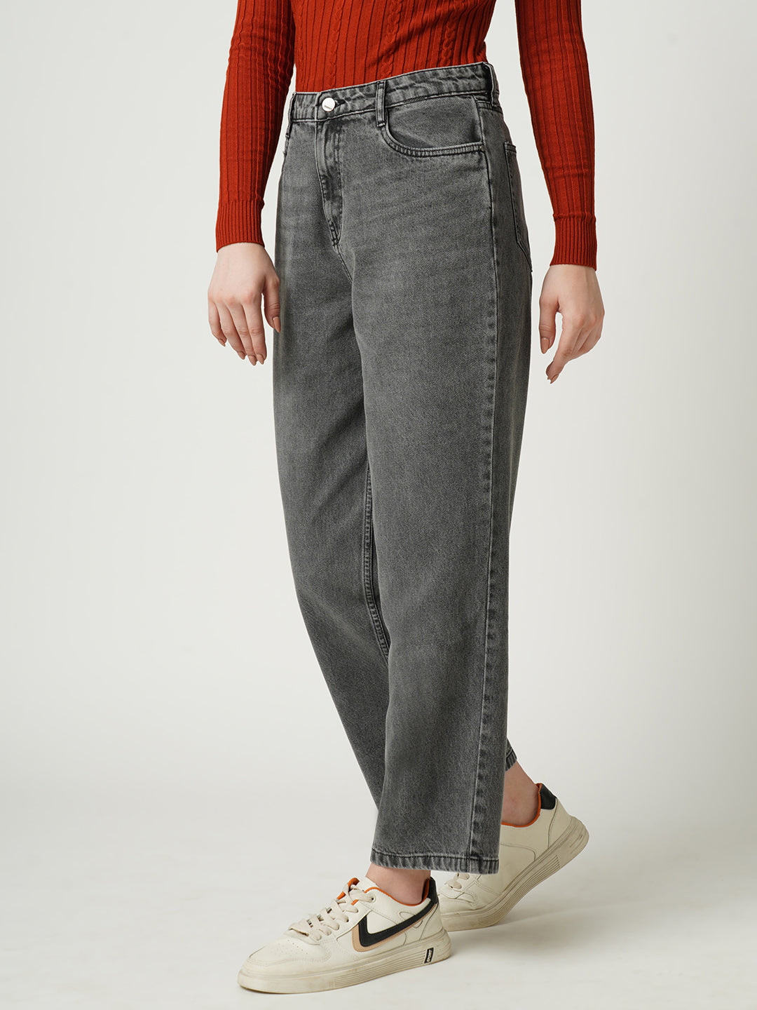 Women Grey High-Rise Loose Straight Fit Jeans