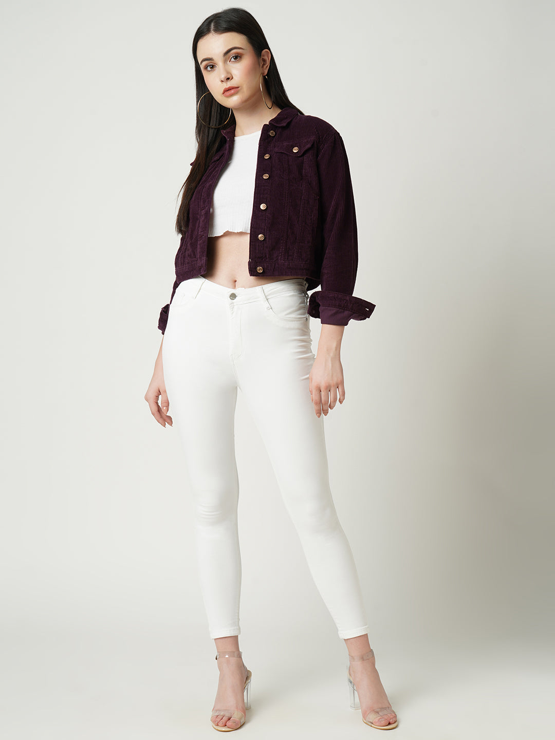 Women Wine Solid Full Length Jacket