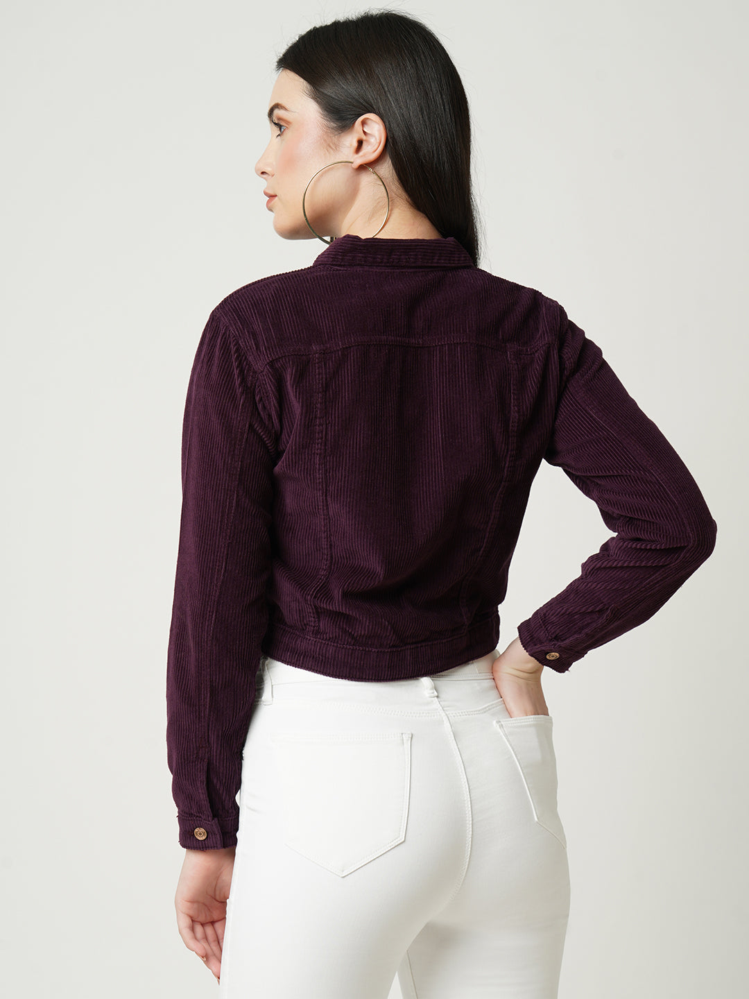 Women Wine Solid Full Length Jacket
