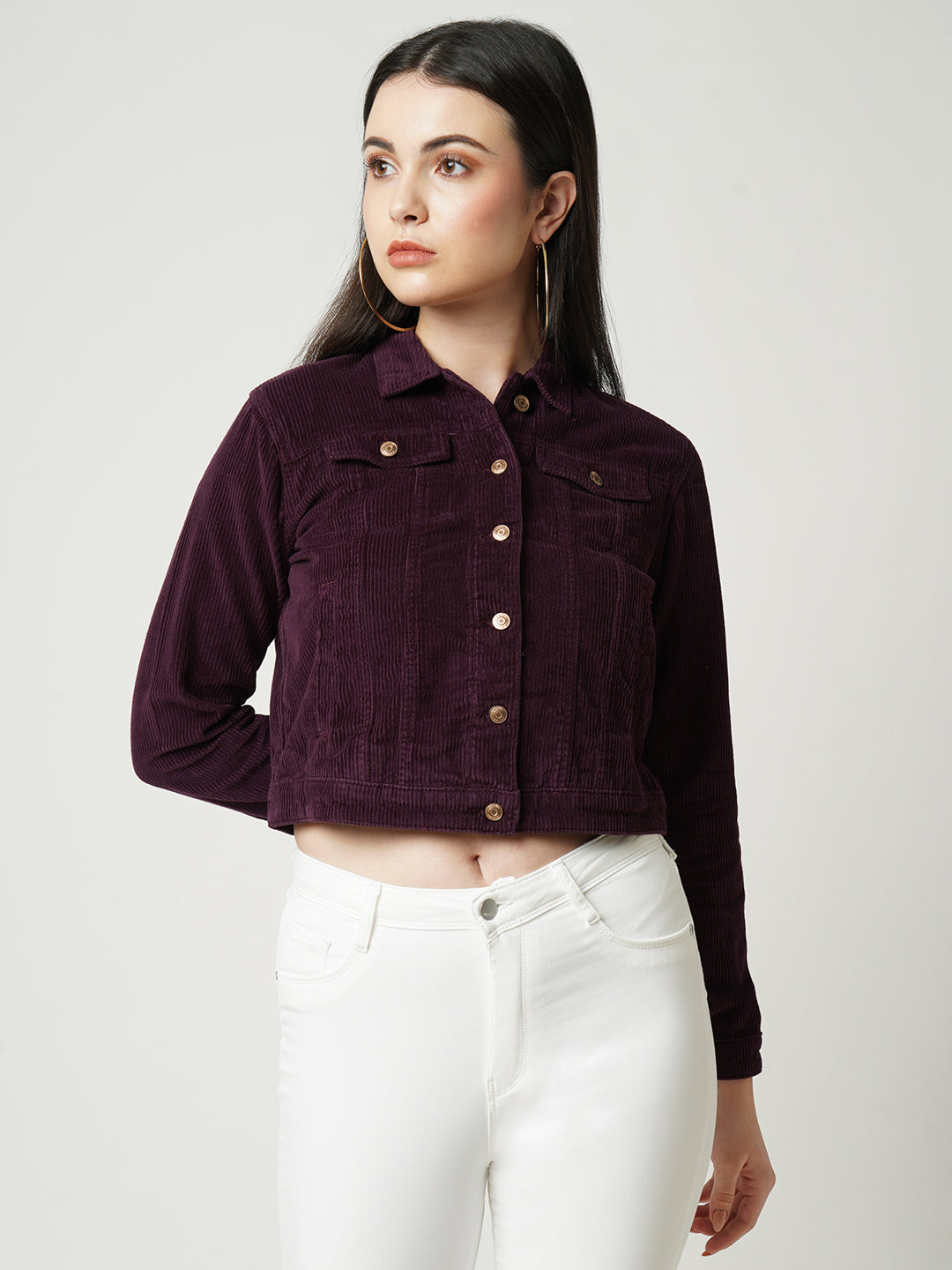 Women Wine Solid Full Length Jacket