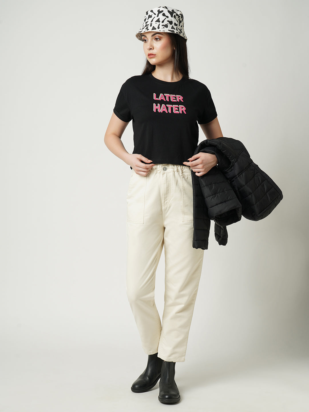 Women Black Printed Slim T-Shirt
