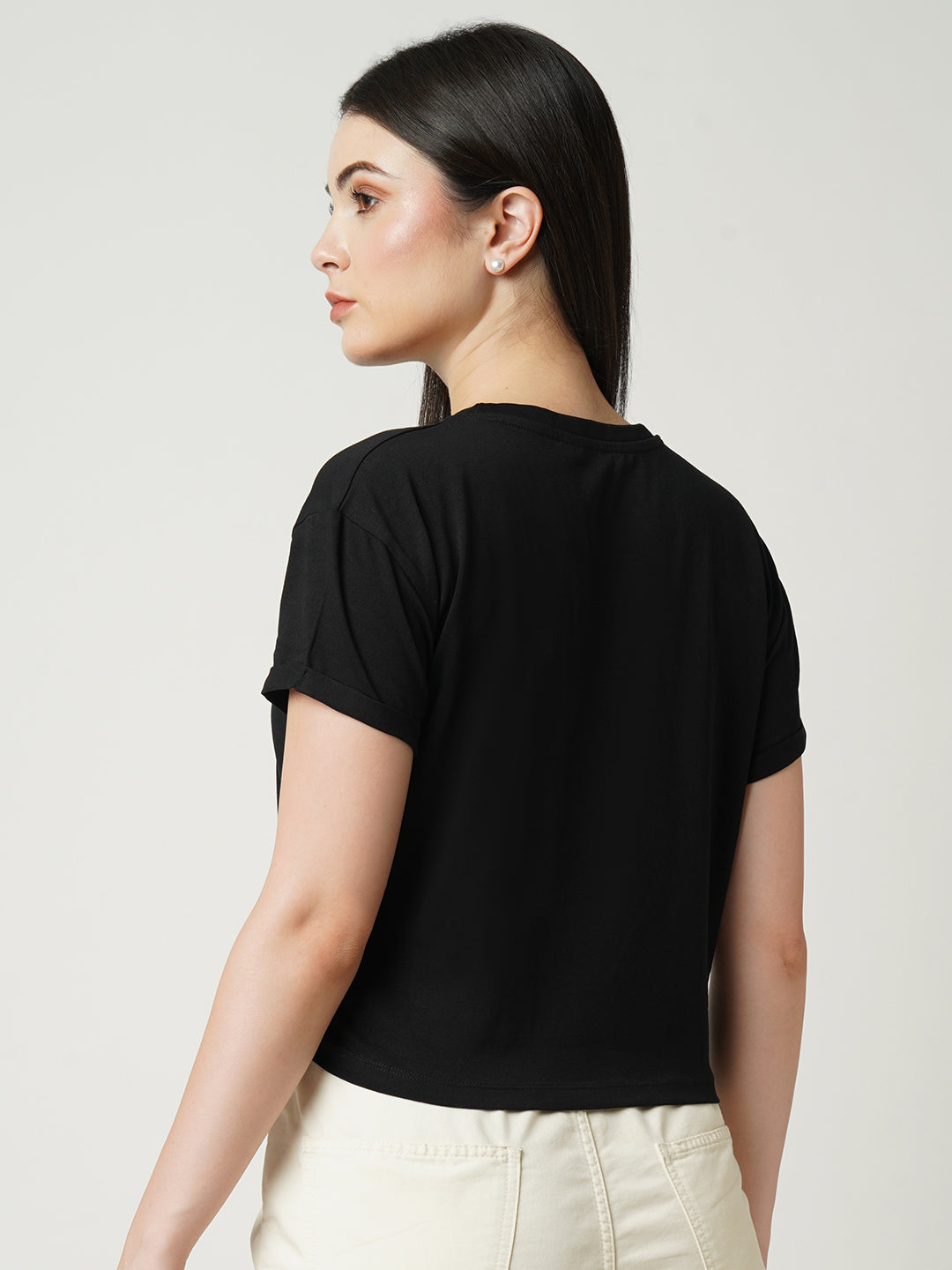 Women Black Printed Slim T-Shirt