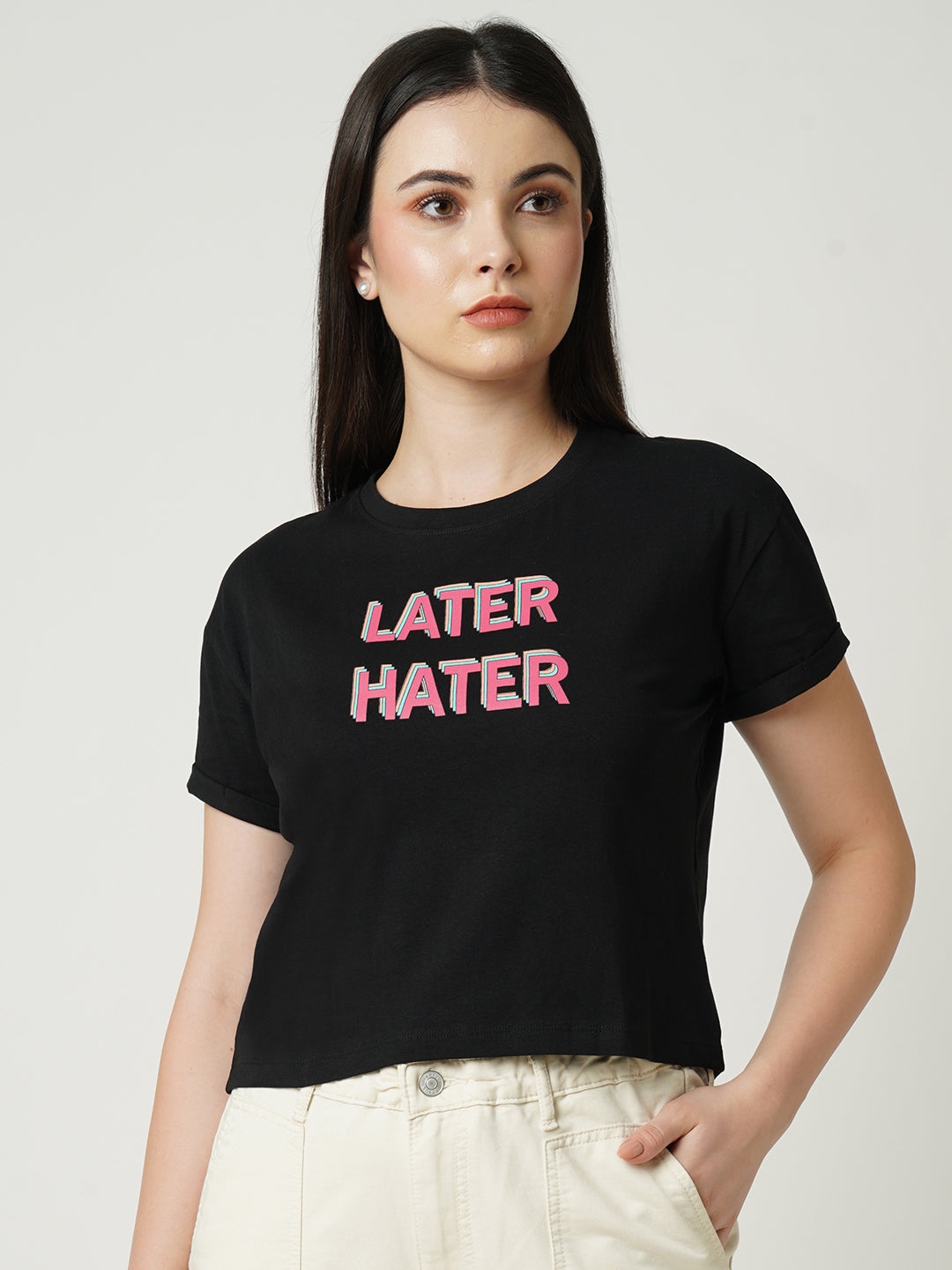 Women Black Printed Slim T-Shirt
